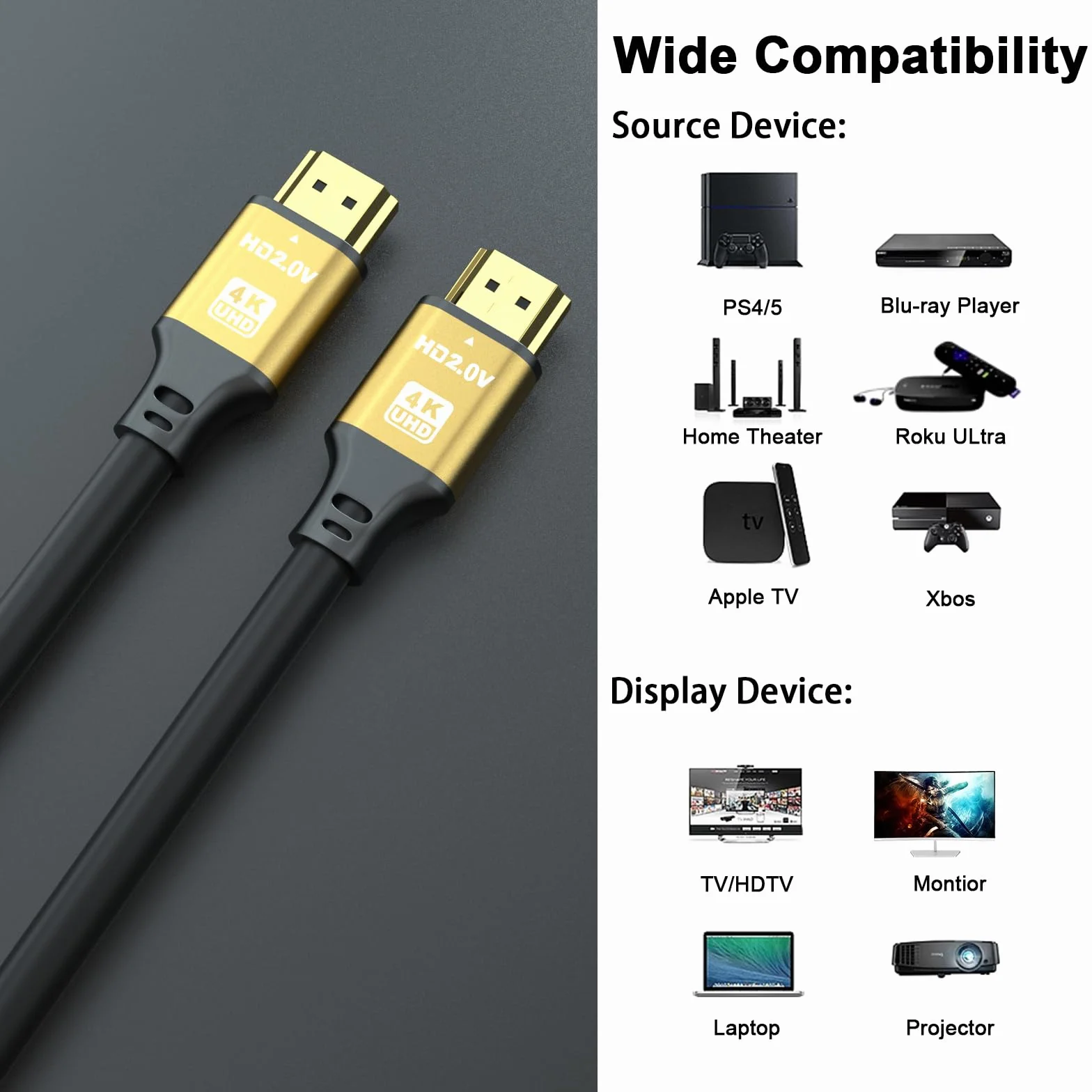 Câble HDMI 2.1 Ultra Haute Vitesse 10M 8K@60Hz 4K@120Hz Connecteurs Plaqués Or