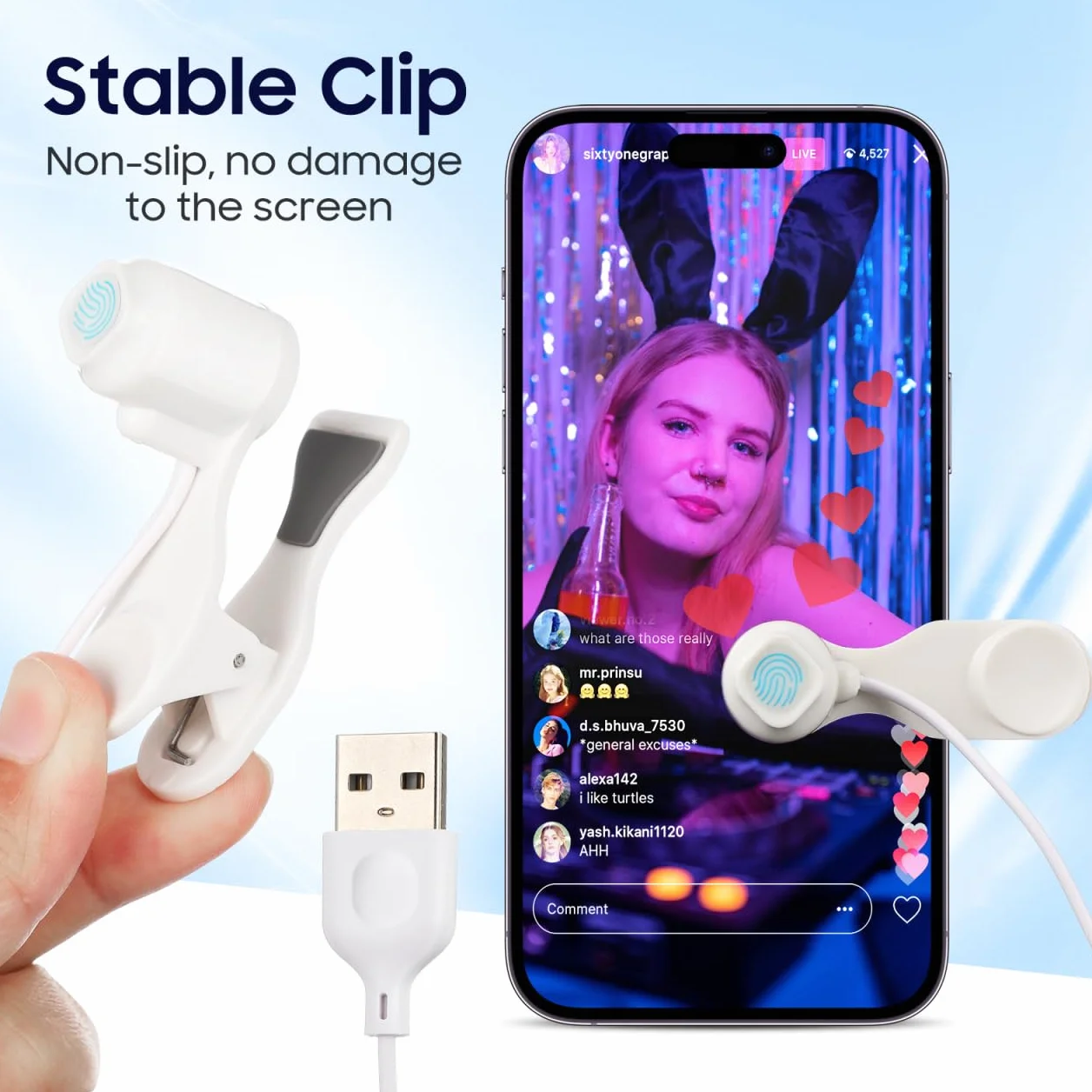 jojofuny Clicker d'écran automatique pour téléphone : clicker d'écran USB pour téléphone portable pour diffusion en direct – Applicateur automatique universel de clic de doigt pour les jeux, le