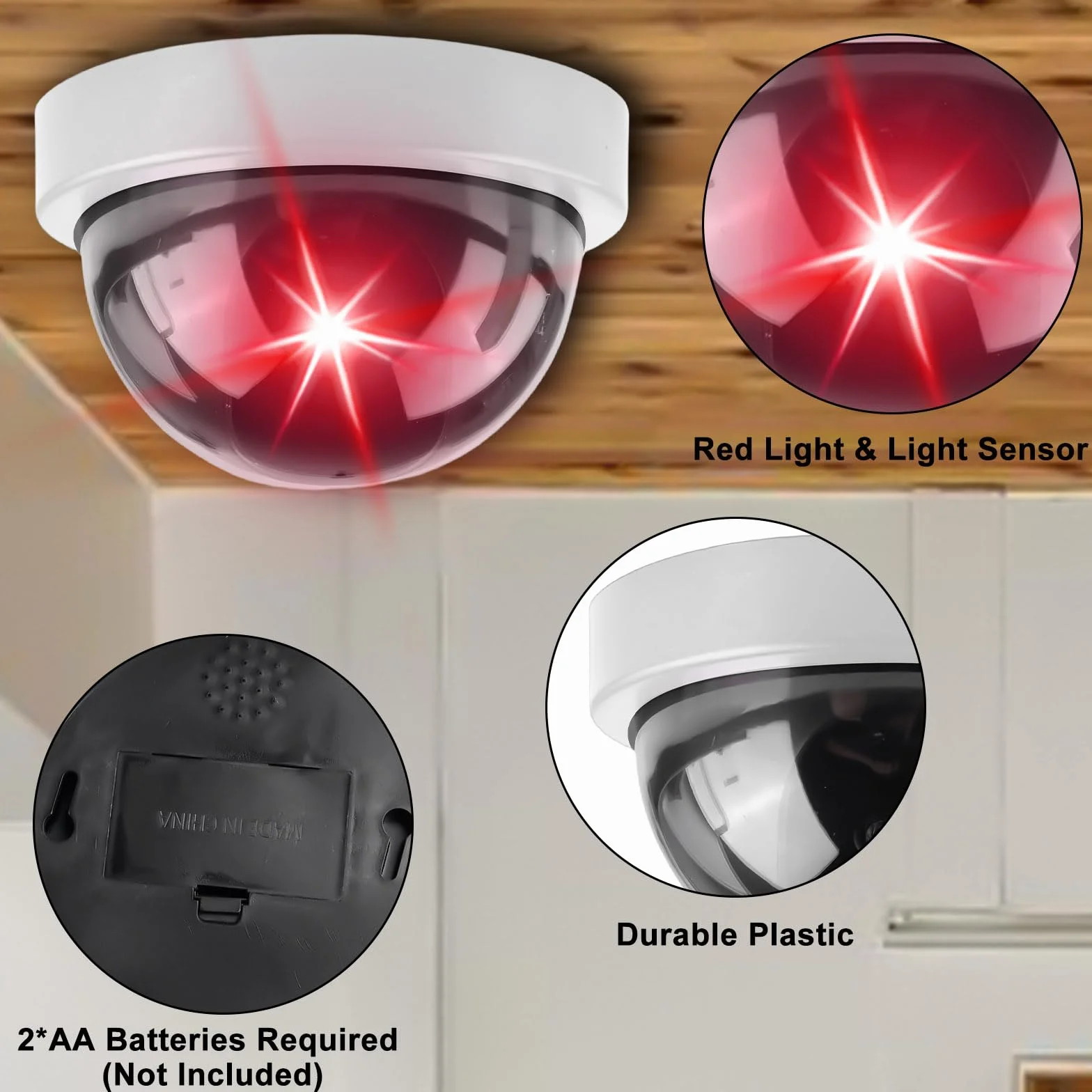 GOMETY Lot de 4 caméras factices avec LED rouge clignotante, caméra de sécurité factice réaliste, caméra CCTV factice, caméra dôme factice pour la surveillance à domicile et au bureau (Blanc)