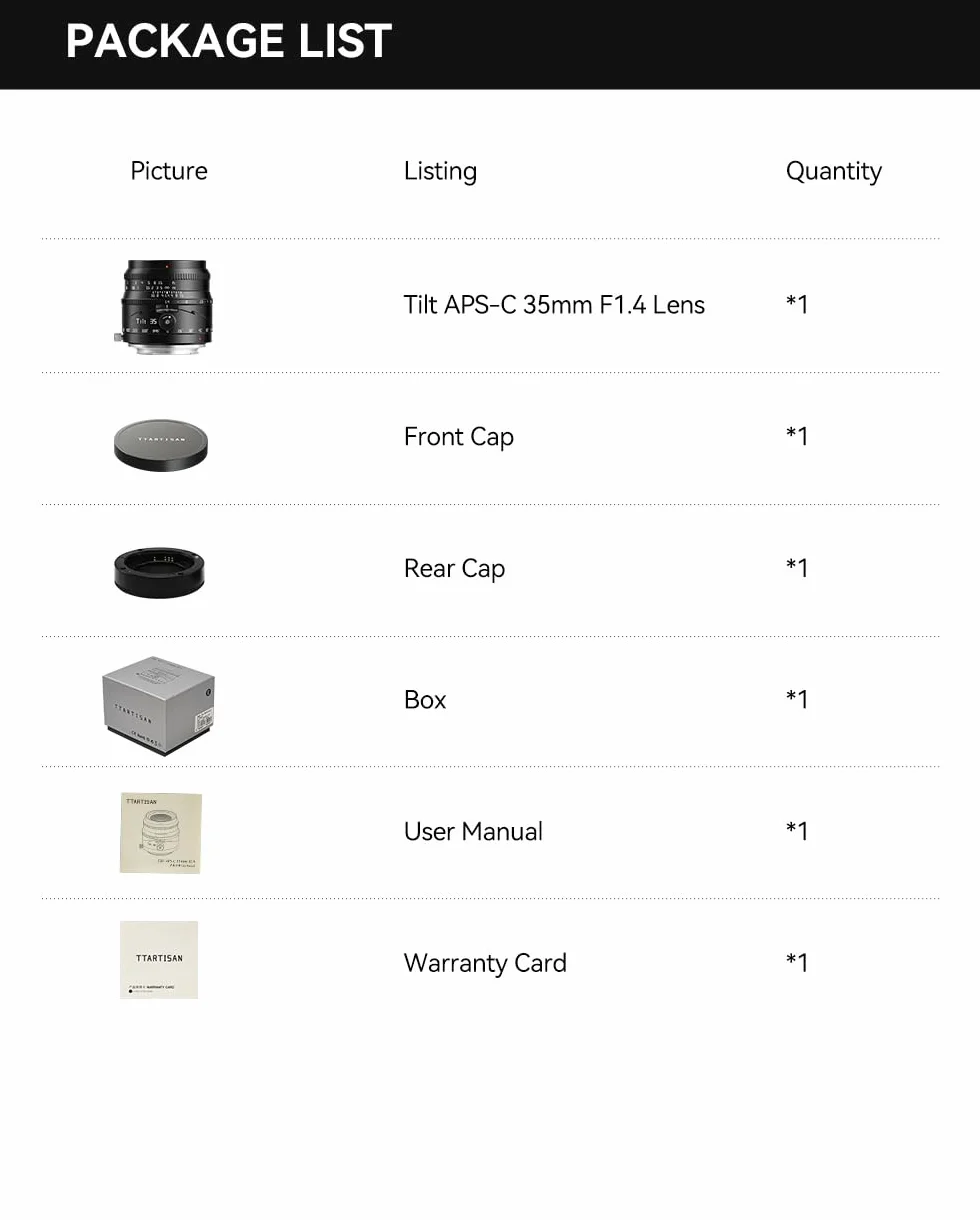 TTartisan Objectif 35 mm F1.4 APS-C Tilt Shift pour Canon RF, grande ouverture et mise au point manuelle, compatible avec les appareils photo Canon RF R7, R10, R50, R100, etc.