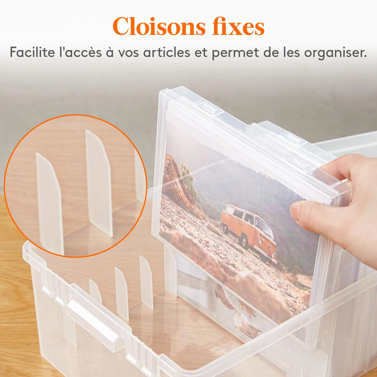 Lifewit Boîte de Rangement Photo 13x18cm 5R, 9 Boîtes Intérieures, Organisateur Photo pour Cartes, Photos, Tampons, Fournitures de Bureau avec 1 Feuille D'étiquettes Autocollante, Transparent, 1 Pièce