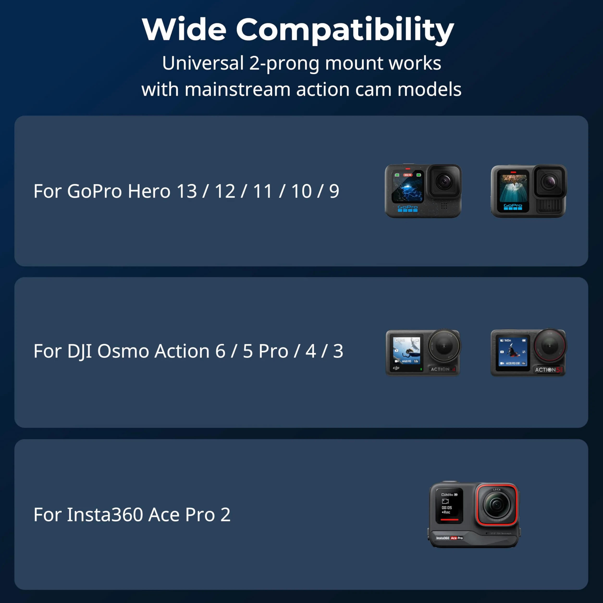 SMALLRIG Support de Cou avec Sangle de Poitrine pour caméras d'action, avec Interface à 2 Broches pour GoPro Hero 13/12/11/10/9, pour DJI Osmo Action 5 Pro/4/3, pour Insta360 Ace Pro 2-5596