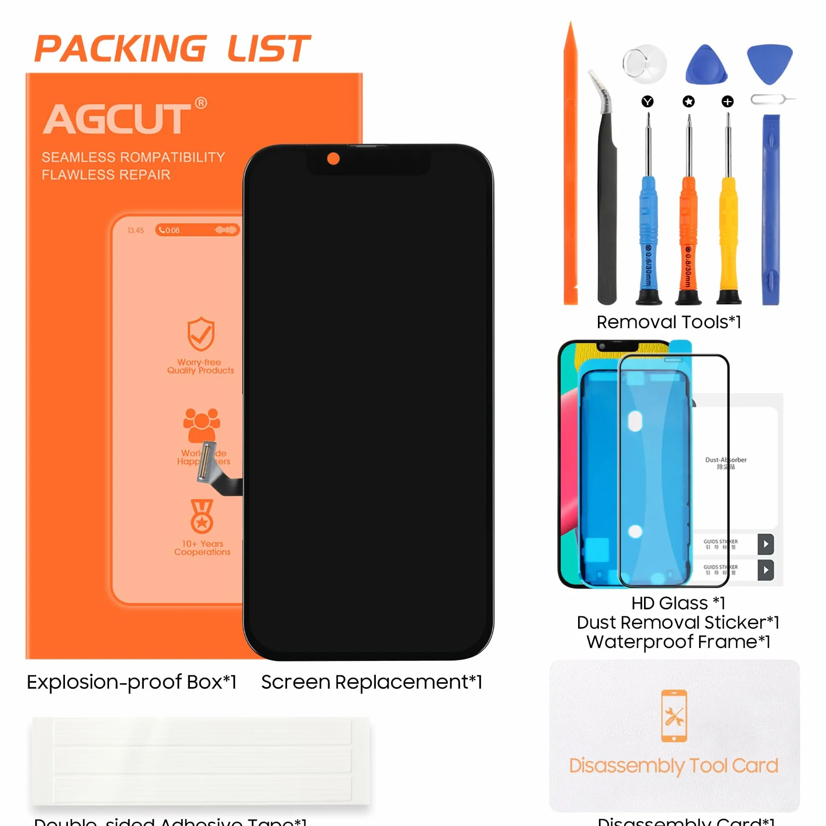 AGCUT Écran LCD pour iPhone 14 LCD Affichage pour iPhone 14 A2882 A2649 A2881 A2884 A2883 6,1" Incell 3D Touch LCD Display Ecran Replacement Tactile Numériseur Complet avec Réparation - Noir