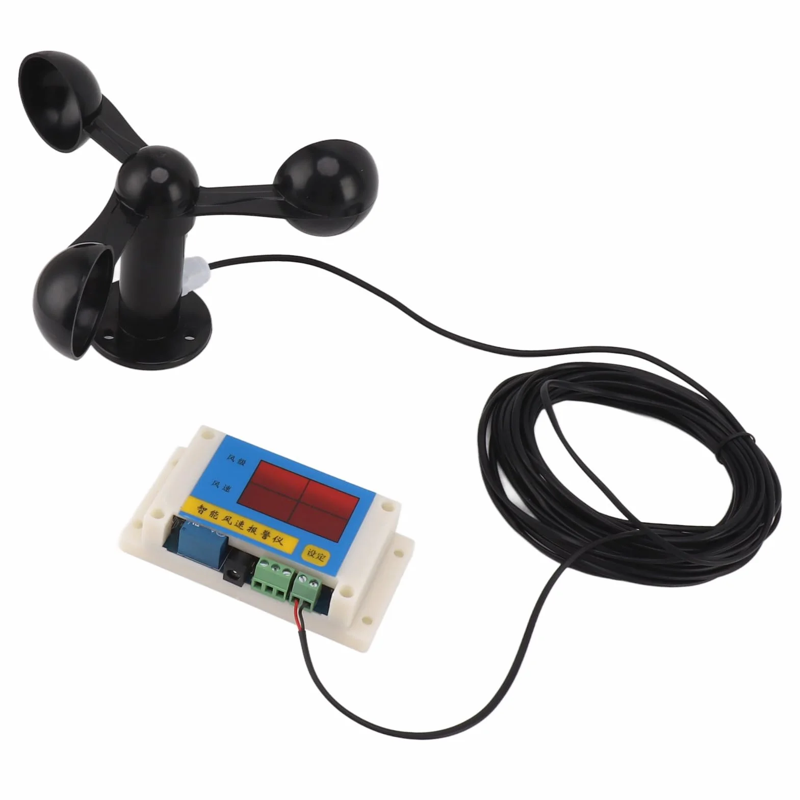 Anémomètre de Grue de Tour 3 Tassemètre de Vitesse du Vent avec Alarme 360° USB 5V Haute Précision 2-12 Niveaux Réglable