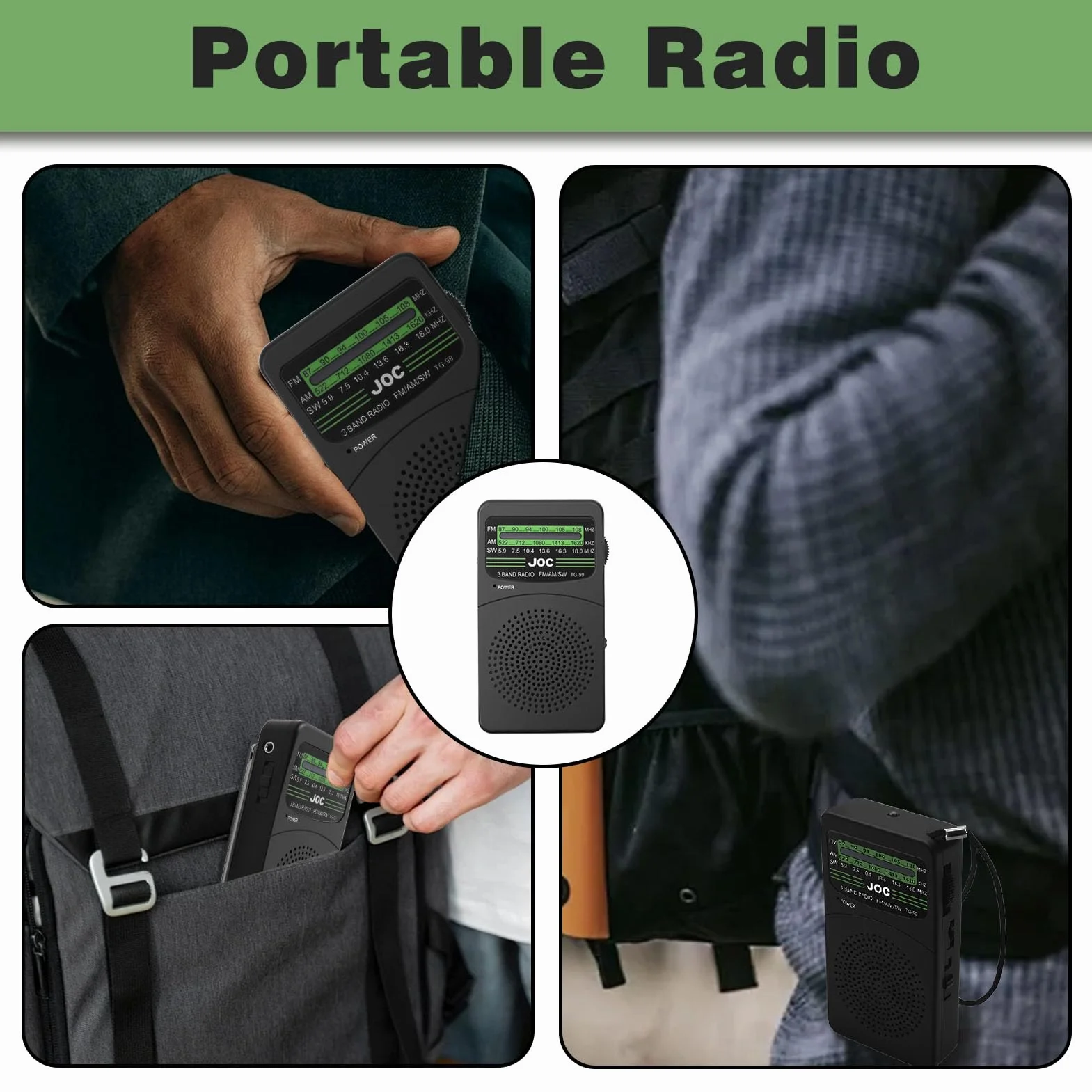 Radio Portable AM/FM/SW Mini à Piles AA avec Lampe Torche, Écouteurs, Cadeau Fête des Pères