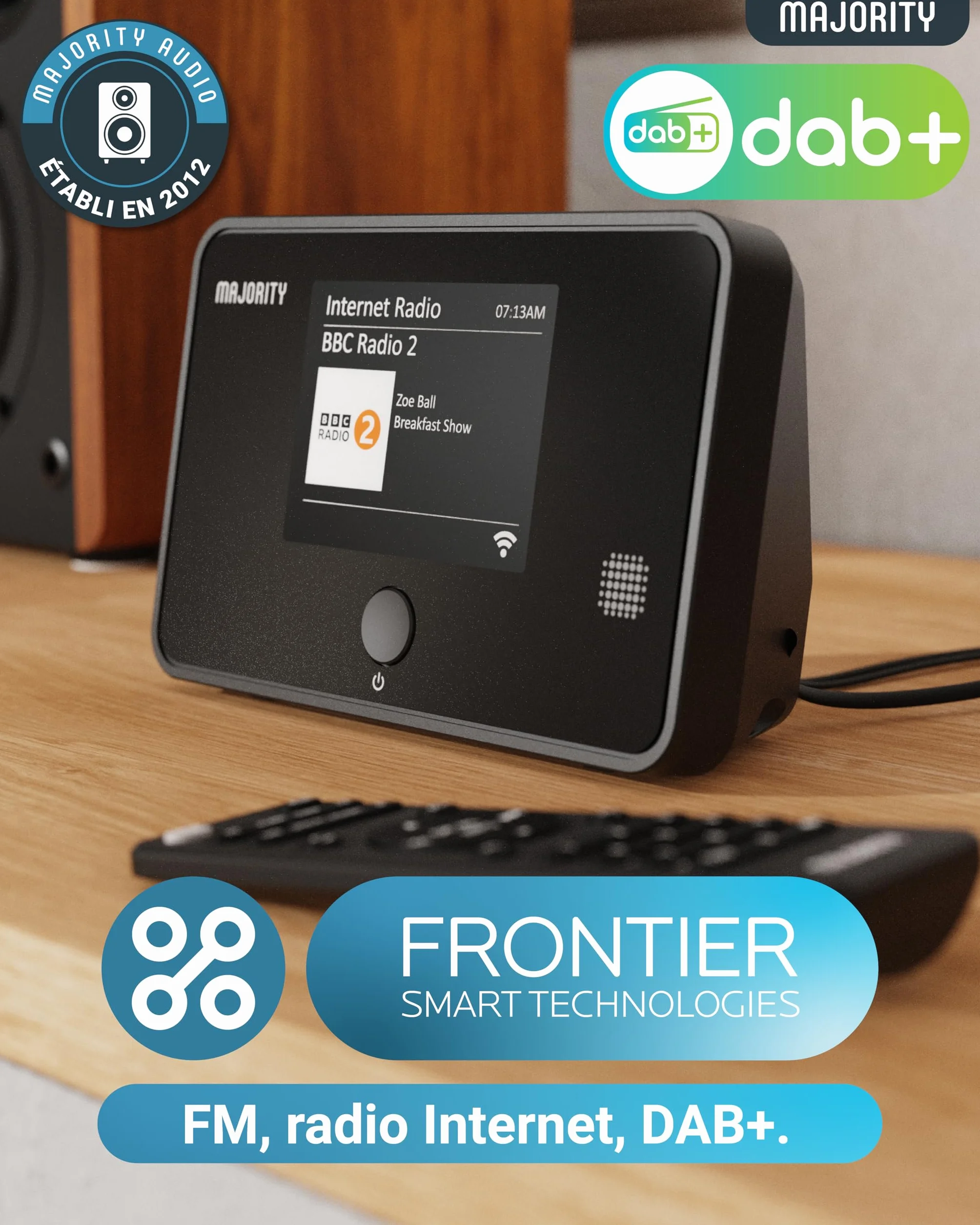 Tuner Radio Internet WiFi | Adaptateur Radio Dab Plus | Spotify Connect et Podcasts | Bluetooth 5.2 Tuner Dab pour Chaine HiFi | Affichage en Couleur, Télécommande Incluse | MAJORITY Robinson