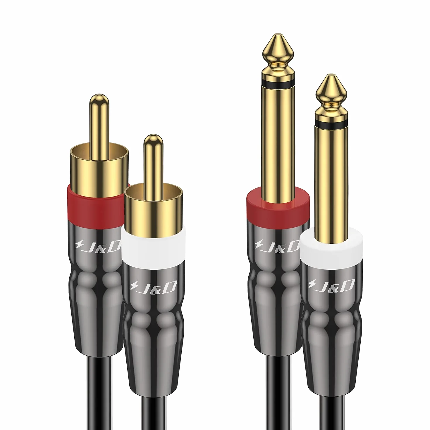 J&D Double 1/4 Pouce TS à Double RCA Câble, Adaptateur Heavy Duty 1/4 Mâle à RCA Mâle D'interconnexion Audio Stéréo Câble D'un quart de Pouce, 0.9 Meter
