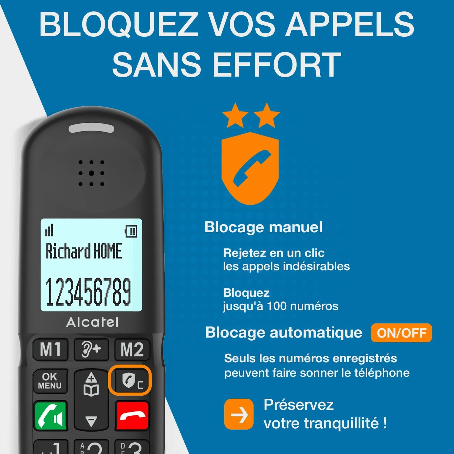 ALCATEL XL685 - Téléphone Fixe sans Fil DECT Senior Format XL - Écran Graphique Haute lisibilité - Grandes Touches - Audio Boost - Mains Libres - Blocage des Appels - Noir