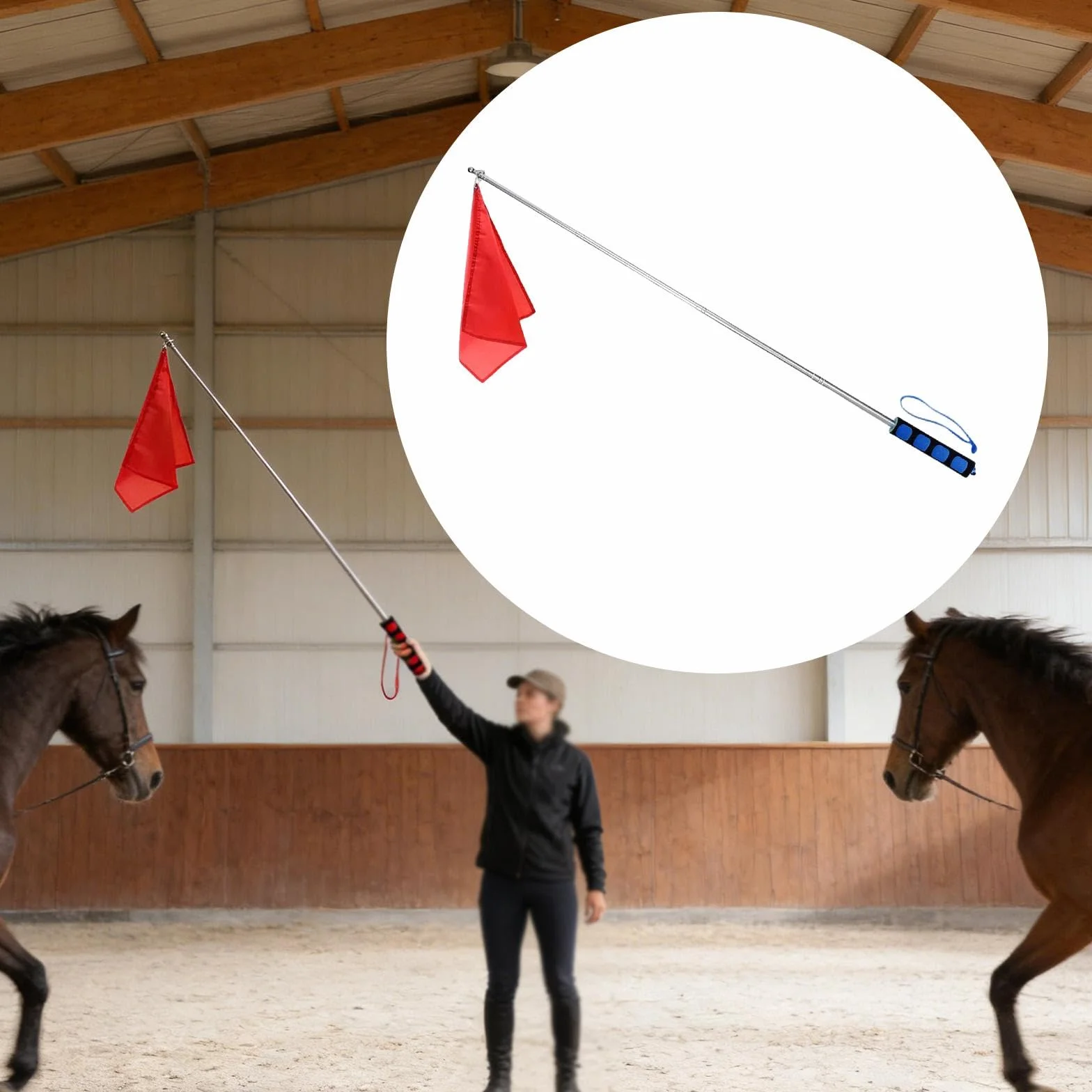 Almencla Drapeau d'Entraînement pour Chevaux, Tige Télescopique, Support Flexible, Matériau Indéchirable, Signalisation Couleur Vive