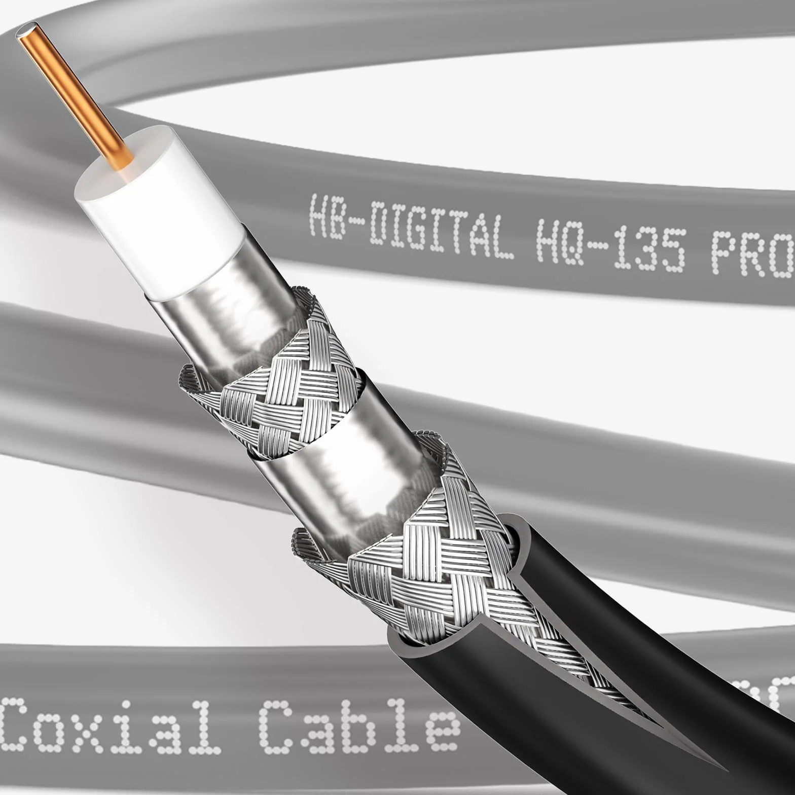 HB-DIGITAL Câble Coaxial HQ-135 50m 135dB Câble SAT 8K 4K UHD 4 Fois Blindé
