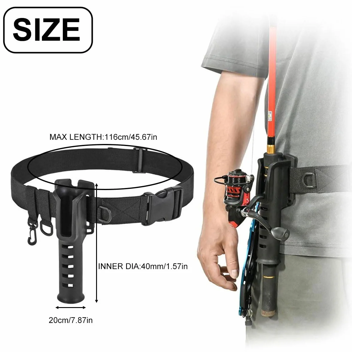 Ceinture de Pêche Réglable avec Anneaux en D, Support de Canne Portable