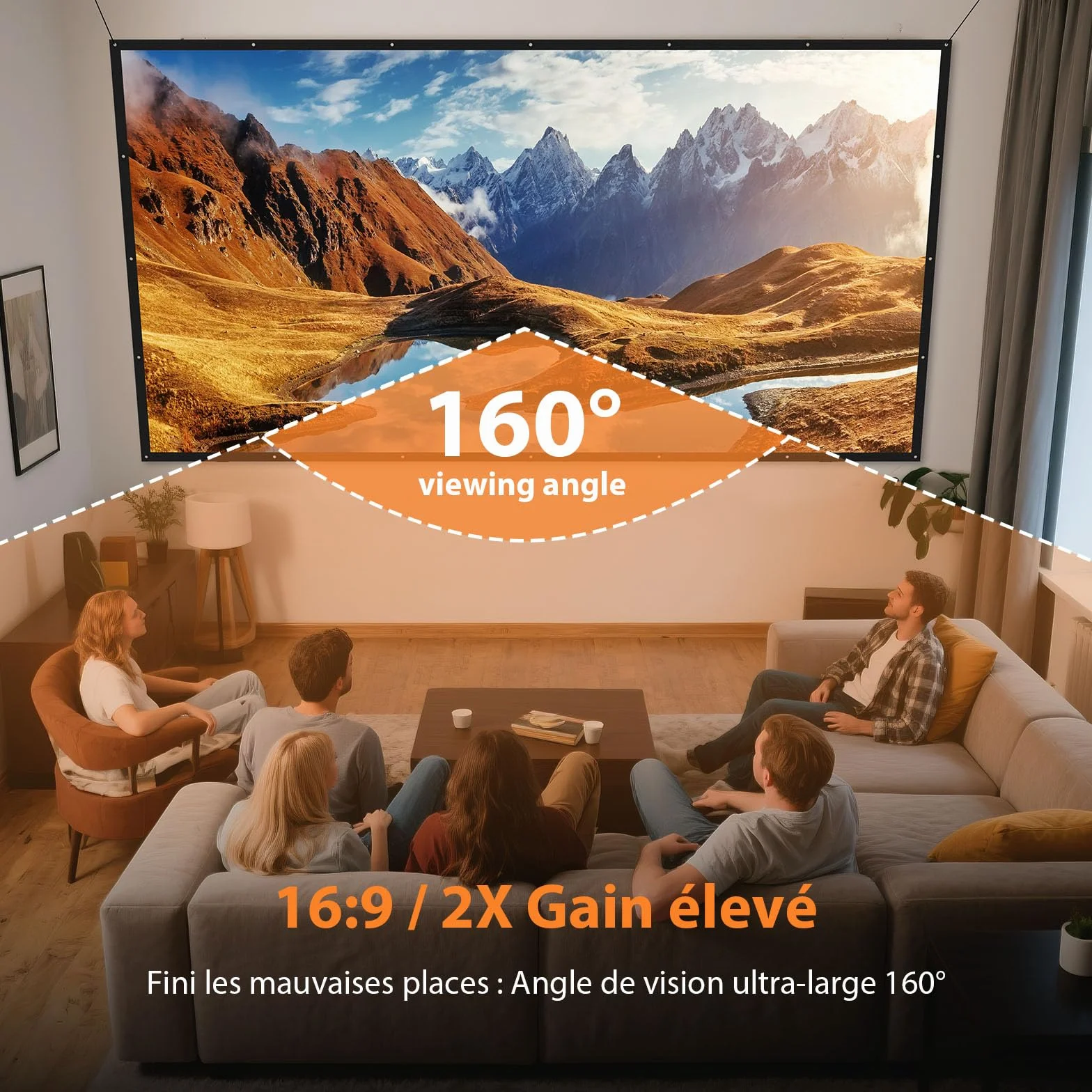 VOOPVOR Écran de Projection 150" Pliable Portable 16:9 Noir Opaque Lavable sans Plis