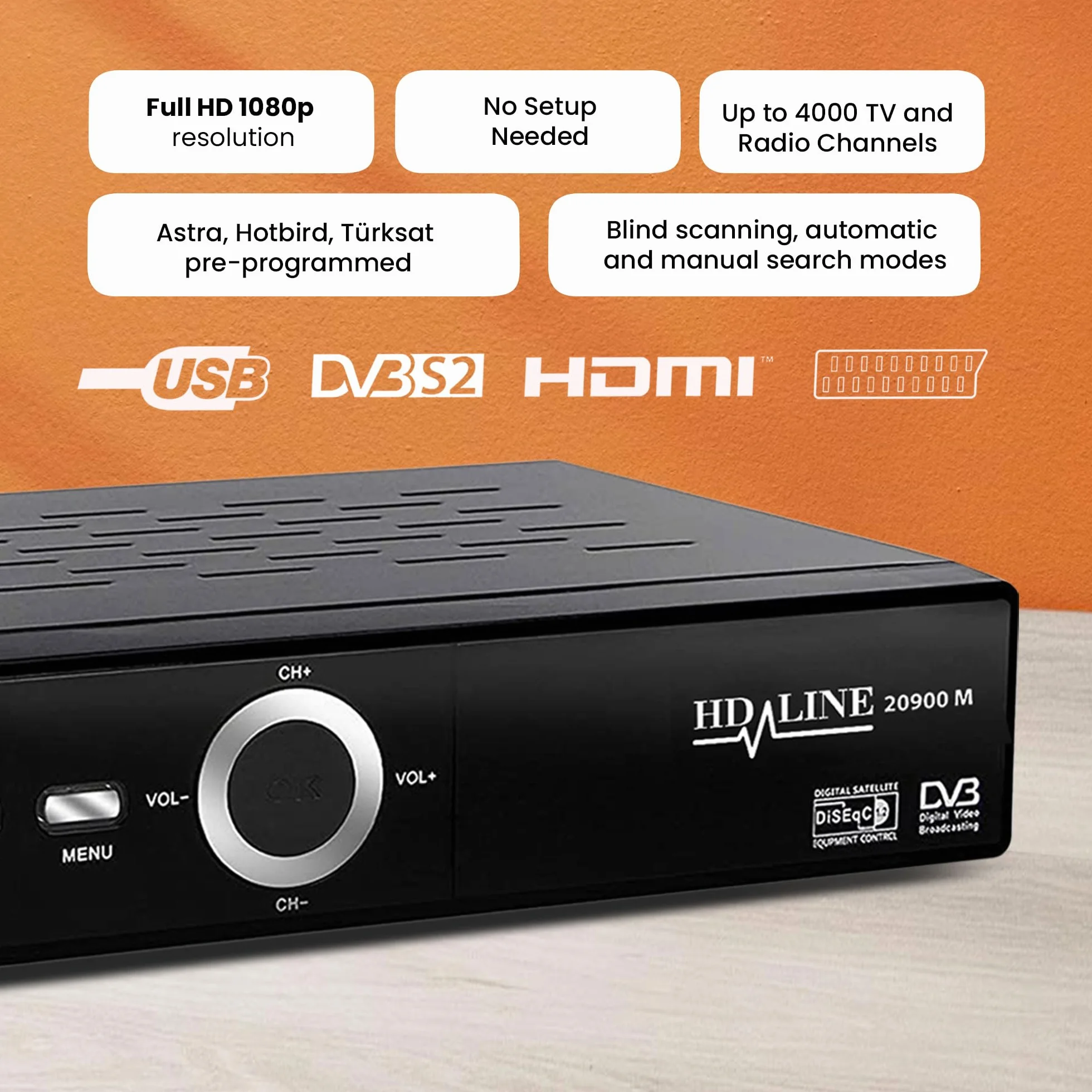 Hd-line 20900 Récepteur Satellite DVB-S2 Full HD 1080p HDMI SCART USB 2.0