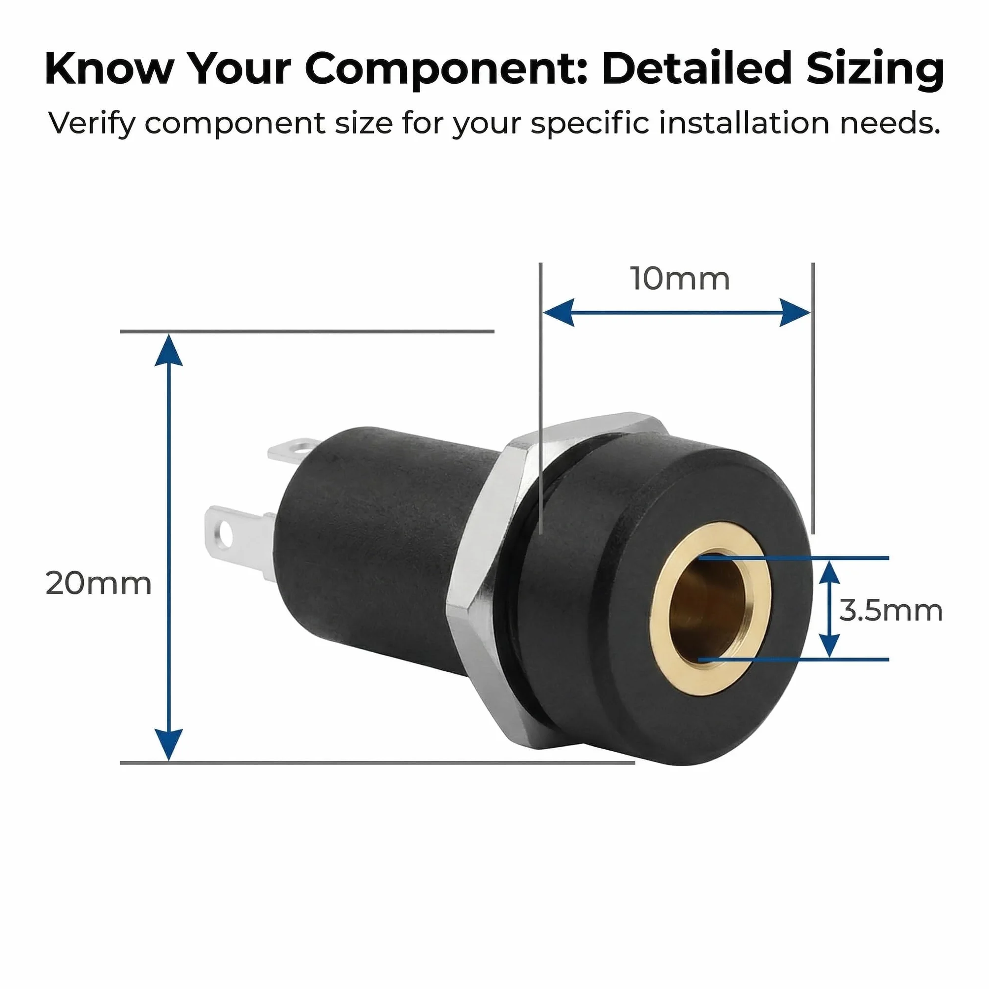 Prise Jack 3.5 à Souder, Connecteur TS 3.5 mm à Souder, Panneau de Montage Prise Audio pour MP3 MP4 et Jack 3.5 mm Stéréo Casque, en Nylon Résistant Haute Température Plaqué Argent 12V 6Pcs