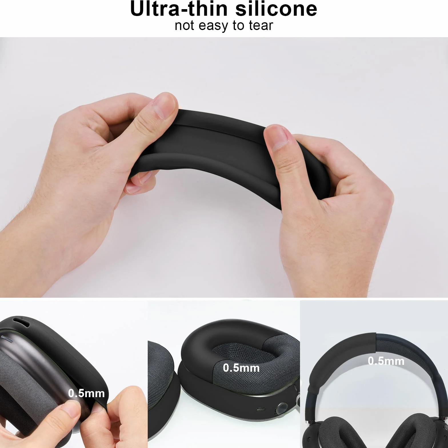 Ainiv Coque de Protection Compatible avec Airpods Max, Protège Les Ecouteurs Contre Les Rayures et Les Dommages, Coque de Protection en Silicone Souple Housse Accessoire pour AirPods Max Casque-Noir | Coussinets d'oreille et couvre-bandeau