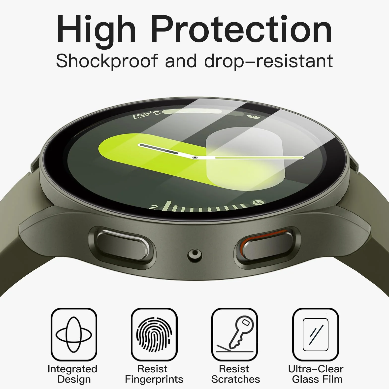 JETech Coque avec Protection D'écran pour Samsung Galaxy Watch 7 44mm, Étui Housse de Protecteur Complète, Film en Verre Trempé Intégré Haute Sensibilité, Lot de 2 (Vert)