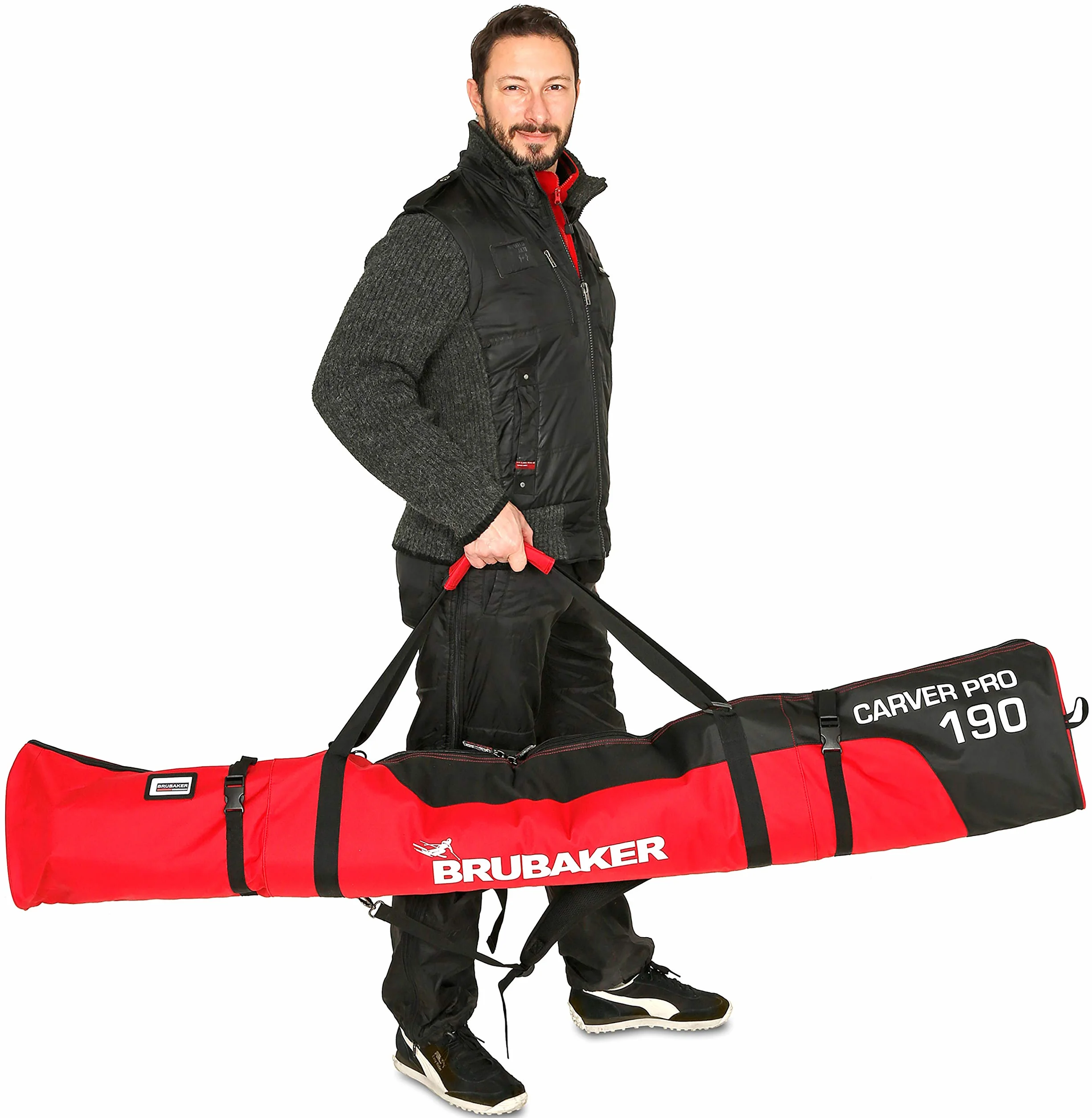 BRUBAKER Ensemble Sac de Ski et Sac à Chaussures 1 Paire 190 cm Noir Rouge