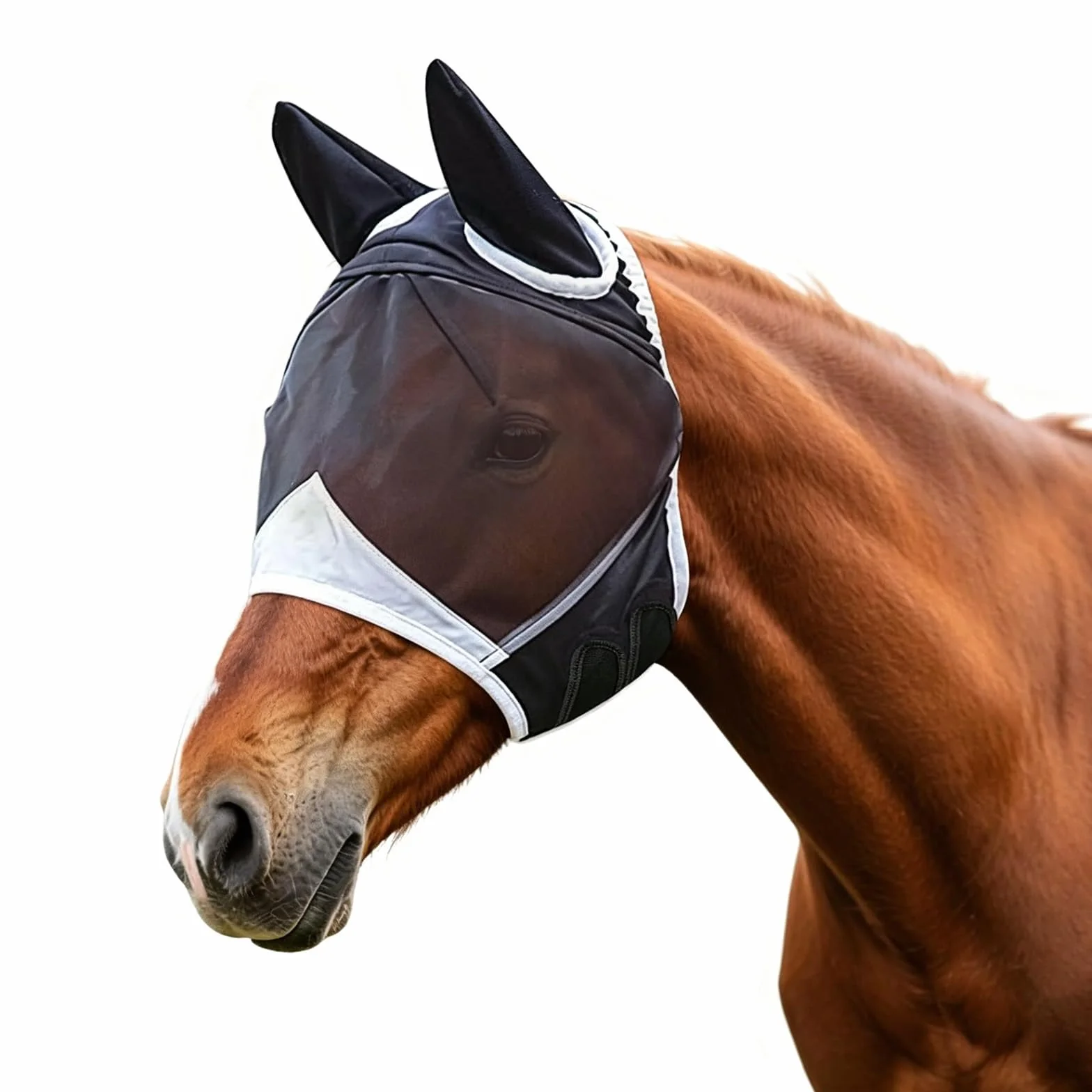 Masque Anti-Mouches Noir pour Chevaux Protection UV Respirant (L)