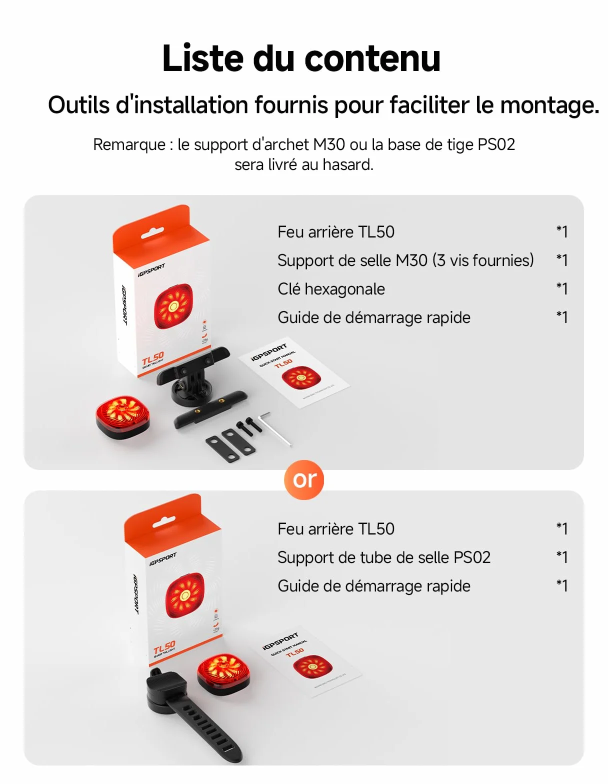 iGPSPORT TL50 Feu Arriere Velo IPX7 6 Modes 1.2 km Avertissement Freinage