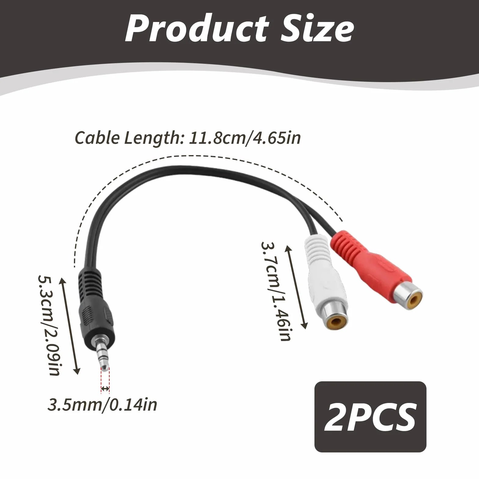2 Pièces Adaptateur Audio Stéréo RCA vers Jack 3,5 mm, Convertisseur 2x RCA Femelle vers Fiche Jack Mâle, Câble Audio Hi-Fi Haut, Connexion TV, Chaîne Stéréo, Amplificateur, Enceinte, Smartphone