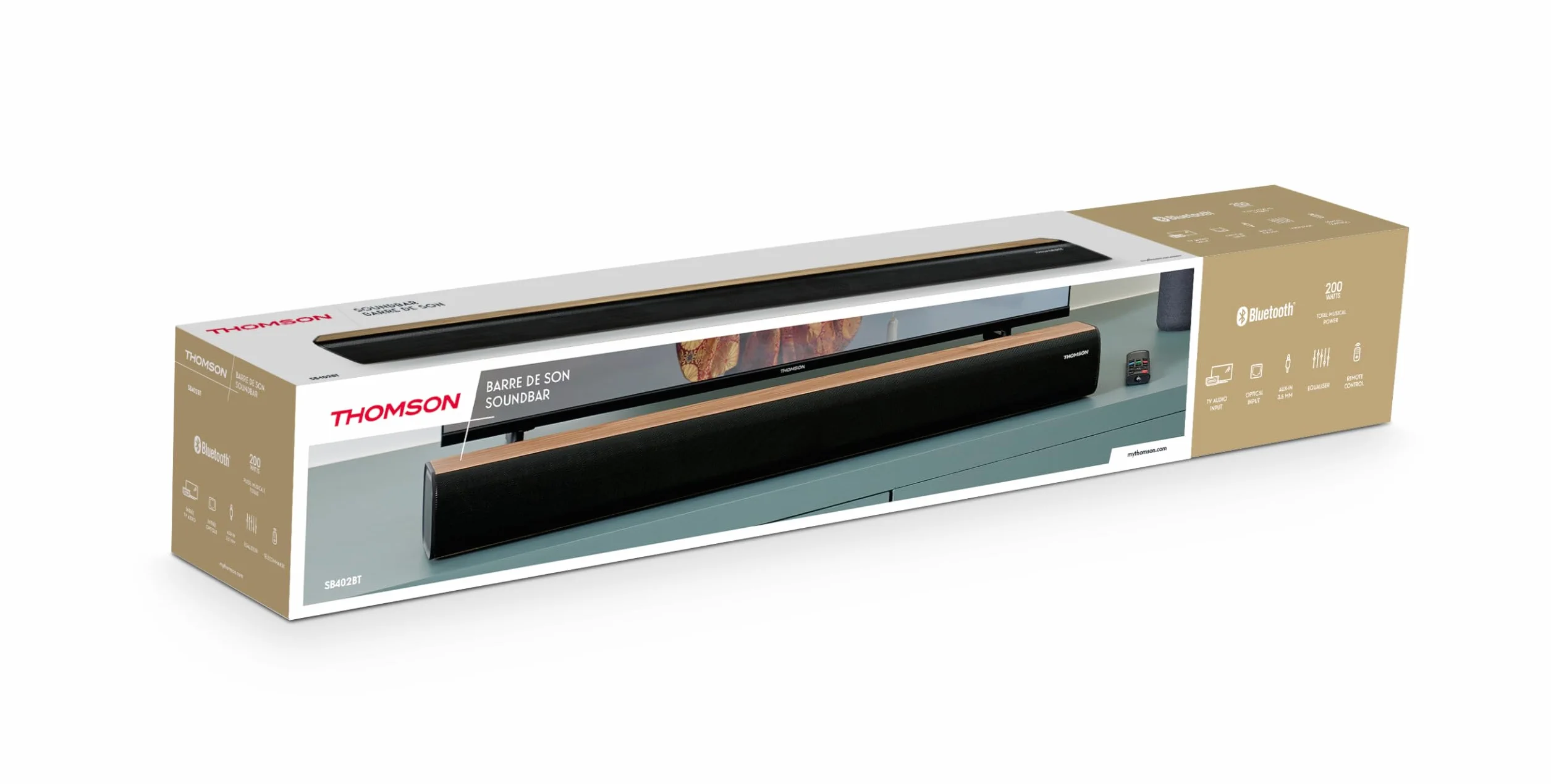 THOMSON Barre de Son Bluetooth 5.0 200W Sans fil Noir Bois 86 cm SB402BT