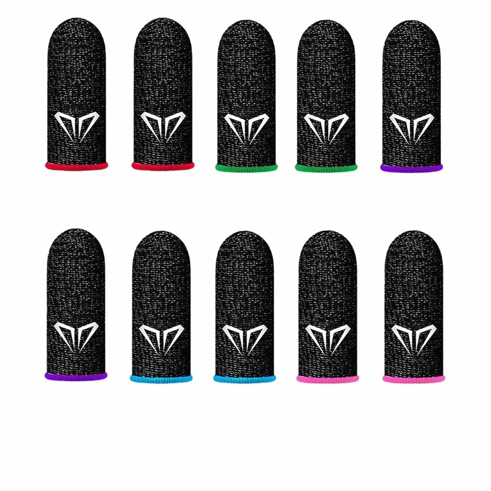 10x Doigtiers Jeux Mobile Respirant Anti-Transpiration Finger Sleeve Écran Tactile Haute Sensibilité pour Gants Doigt Gamer Fibre Argent 5 Paires Multicolores Rouge Bleu Vert Violet Rose