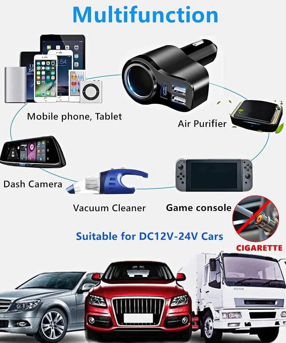 𝟒 𝐞𝐧 𝟏 Chargeur Allume Cigare USB,𝟒𝟖𝐖 PD3.0 Allume Cigare Rapide Chargeur Voiture USB C,Adaptateur Prise Allume Cigare USB pour iPhone 17/Air/16/15 Pro Max,iPad,Samsung Galaxy S25 S24, Huawei