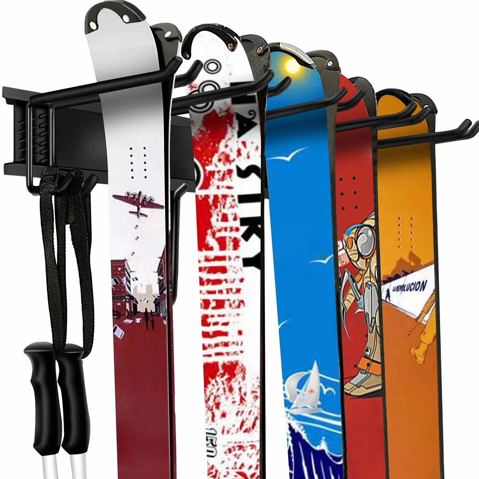 WALMANN Support mural pour skis et snowboard jusqu'à 136 kg, Système d'organisation de garage