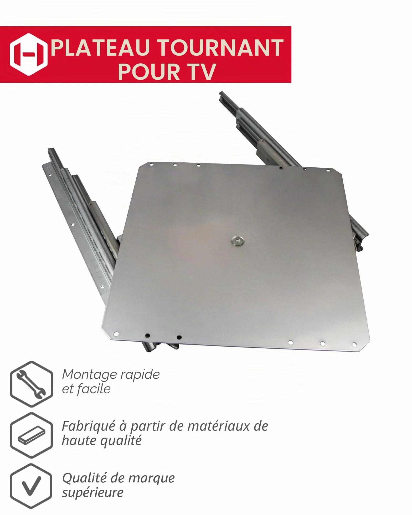 Gedotec Plateau TV pivotant Extension TV pivotante à Visser sur Tablette | Extension d'armoire Charge admissible 50 kg | Extension Totale avec Plateau tournant argenté | Longueur d'extension 335 mm
