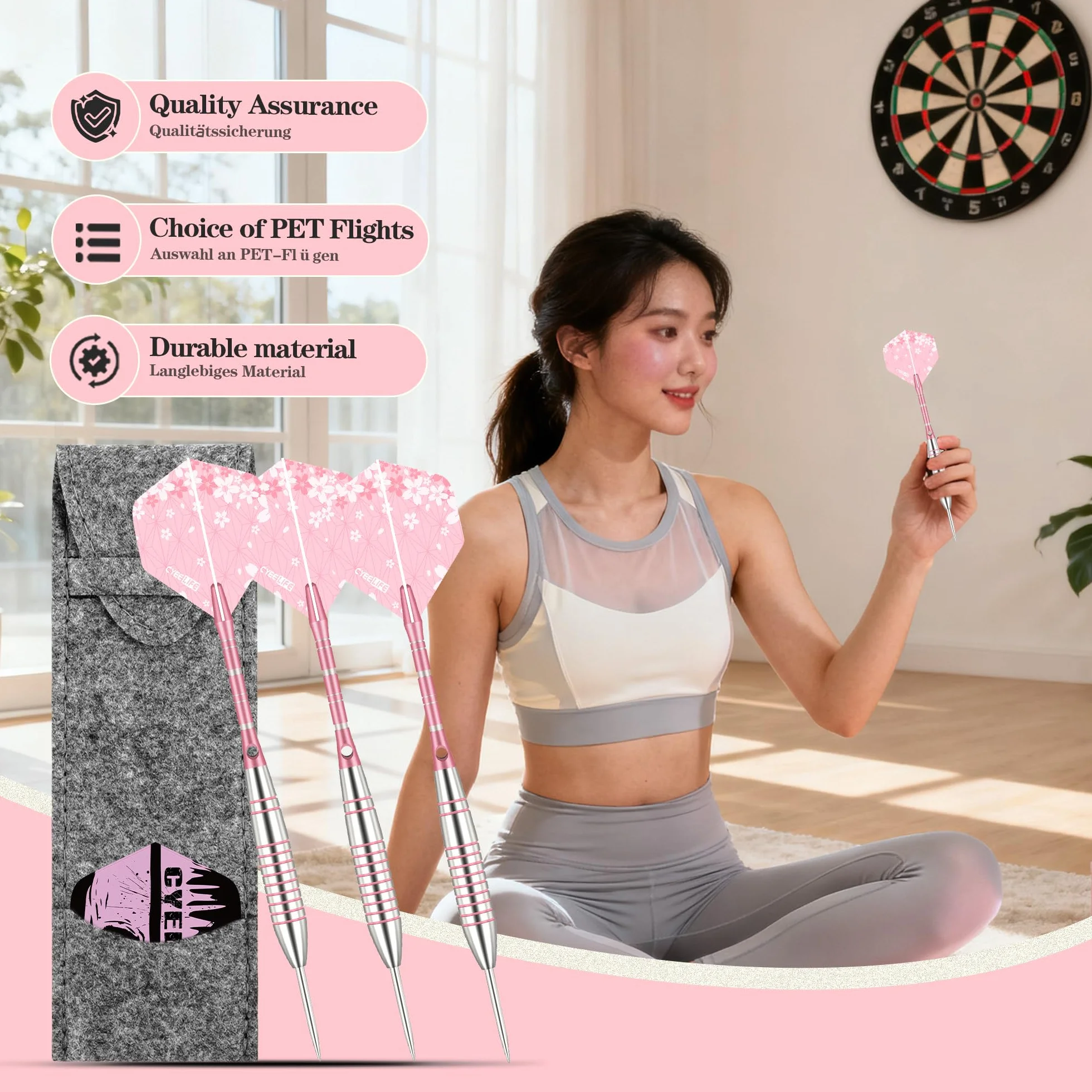 CyeeLife Fléchettes Pointe Acier 20g Set Professionnel avec 6 Vols, Portefeuille et protège-Pointes