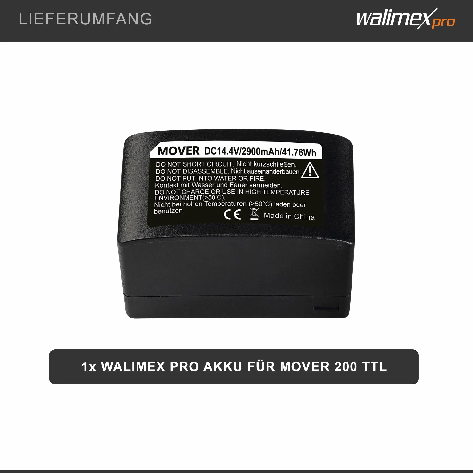 Walimex pro Batterie de Rechange pour Mover 200 TTL - Grande capacité, Longue durée, Permet des Prises de Vue Plus Longues - Batterie de Rechange pour Flash de Batterie de Studio