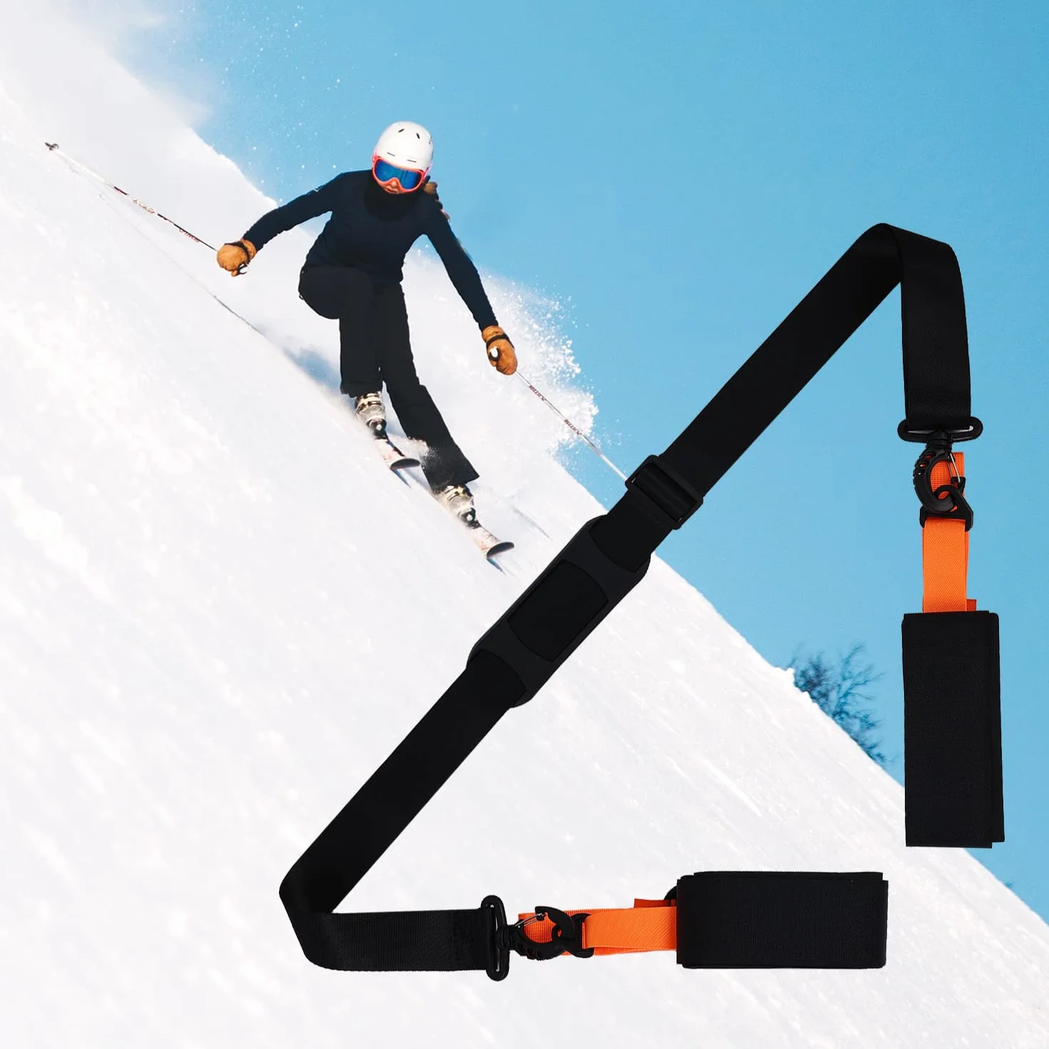 Sangle Baton de Ski Réglable Rembourrée Transport Ski Accessoires Ski Adultes Adolescents Snowboard