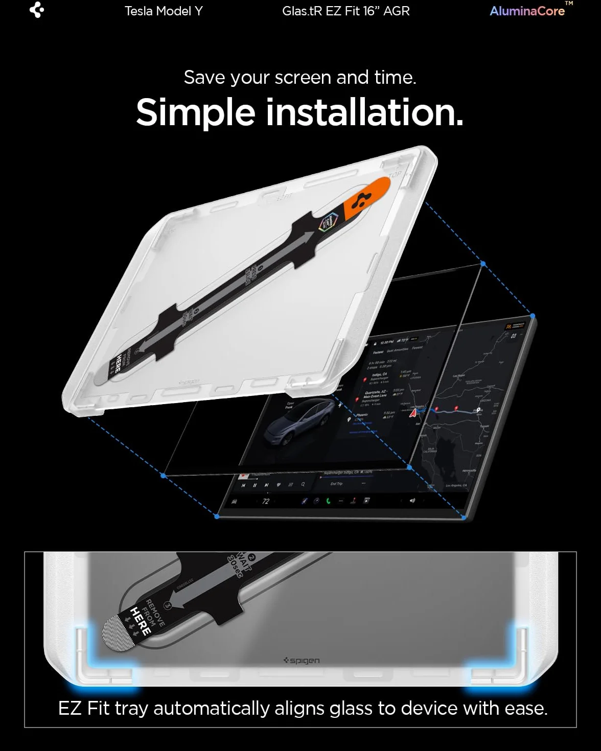 Spigen Glas.tR EZ Fit Verre Trempé pour Tesla Model Y L, Y Standard, Y Premium (2026) Y Performace (2024-2026), 16 Pouces, Mat, Anti-trace de doigt, 10H+ Protection écran
