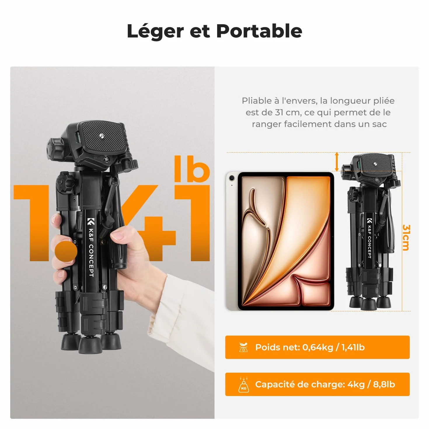 K&F CONCEPT Mini trépied de Bureau pour Appareil Photo, trépied de Table en Aluminium de 63,5 cm avec télécommande, Petit trépied Portable pour appareils Photo Reflex numériques, caméscope, téléphone