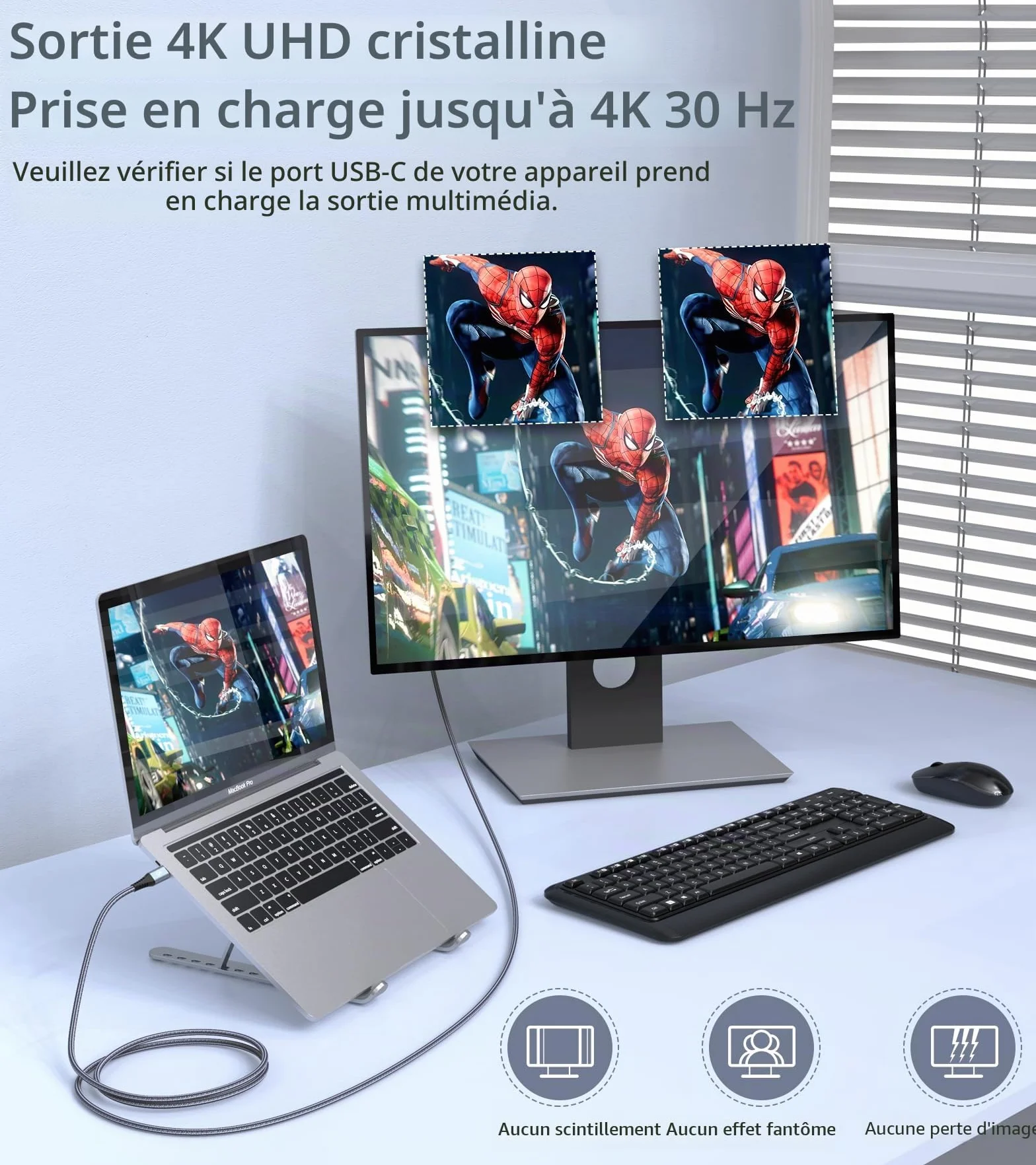 4K Câble USB C vers HDMI 3M, Câble USB type C vers HDMI,Thunderbolt 3/4/5 Compatible avec i Phone 17 16 15 Pro/Max,Galaxy S26/S25/S24/S23/S22/S21/S20,MacBook/Air,iPad Air,iPad Pro,iMac,XPS
