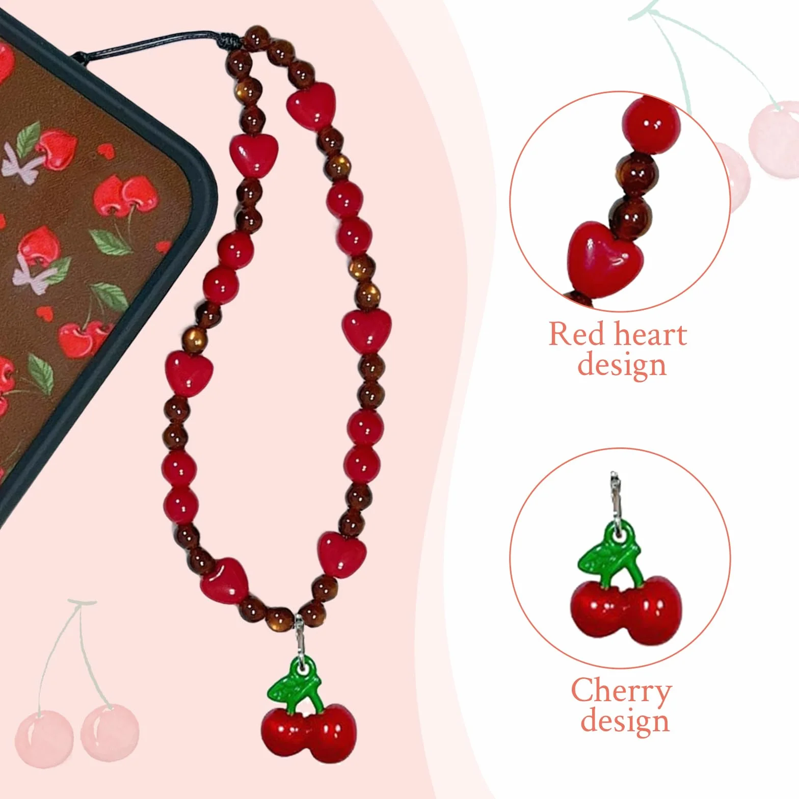 Chaîne de Pendentif pour Téléphone Portable, Charme Universel, Cordon Cherry, Bracelet Kawaii