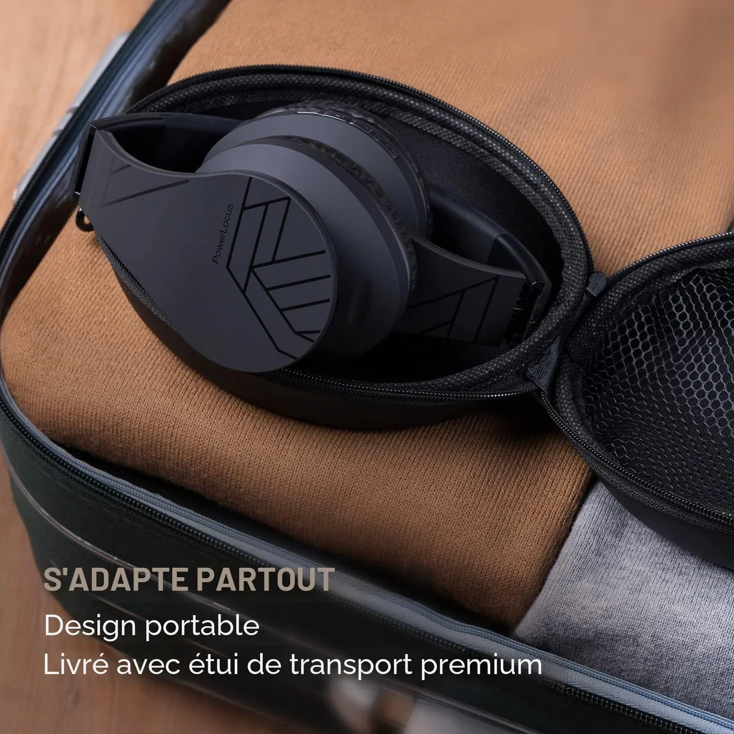 PowerLocus Casque Bluetooth Audio stéréo Pliable sans Fil et Filaire avec Micro intégré, Micro SD/TF, FM pour iPhone/Wiko/Samsung/iPad/PC (Noir)