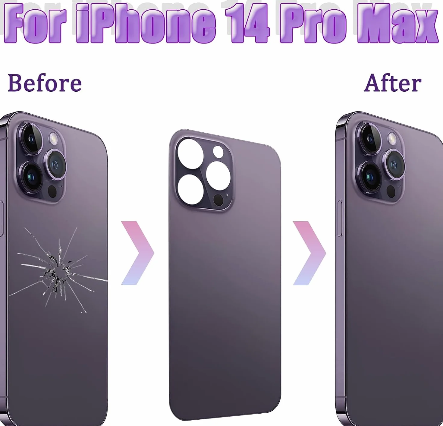 14 Pro Max Verre arrière de Rechange pour iPhone 14 Pro Max 6,7" avec kit d'outils Repar(Violet foncé)