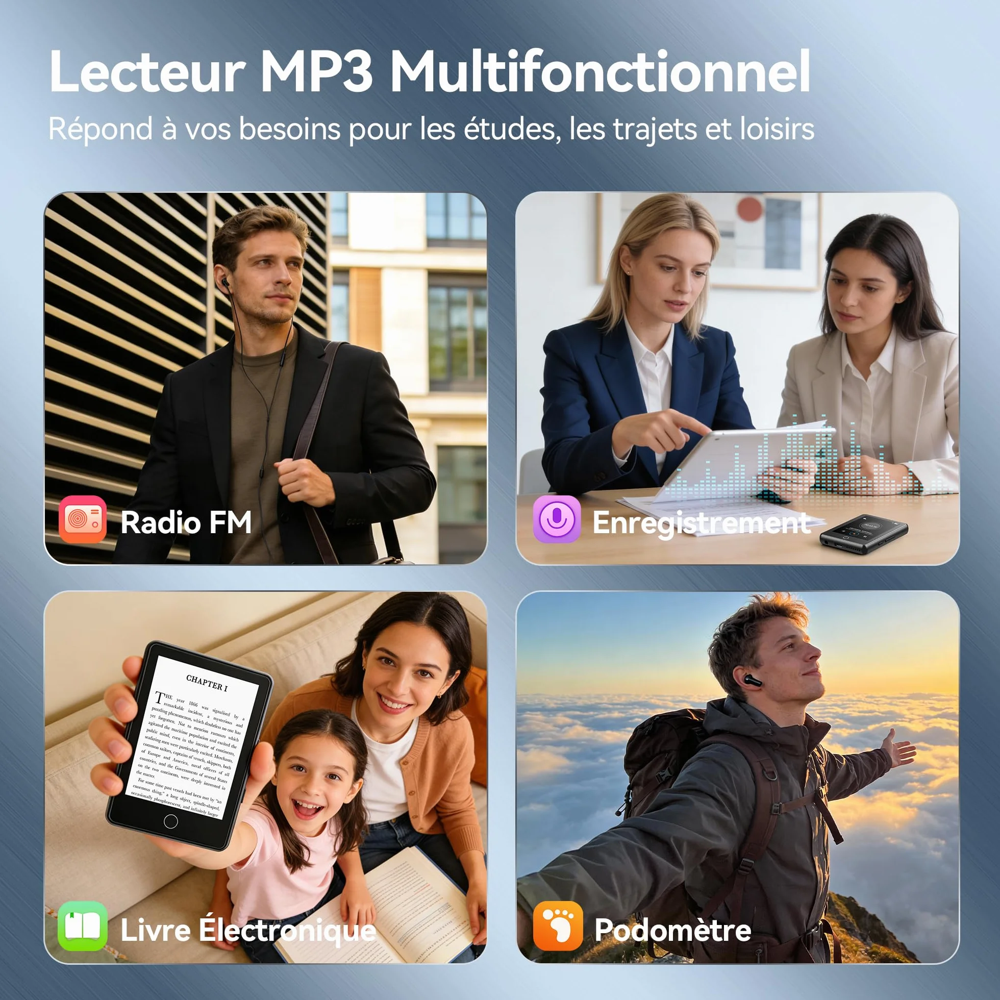AGPTEK Lecteur MP3 Bluetooth 5.3 64Go, Baladeur Numérique 2.8" Écran Tactile HiFi Sport avec Haut-Parleur Radio FM Enregistreur