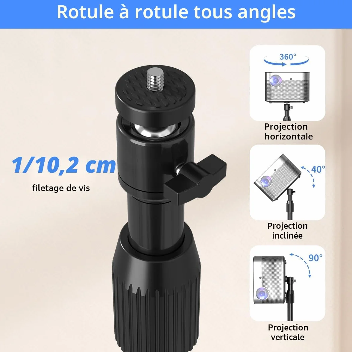Suptek Support de Projecteur au Sol, Hauteur Réglable 1015-1385 mm, Rotation 360°, Supporte 2 kg PR001F