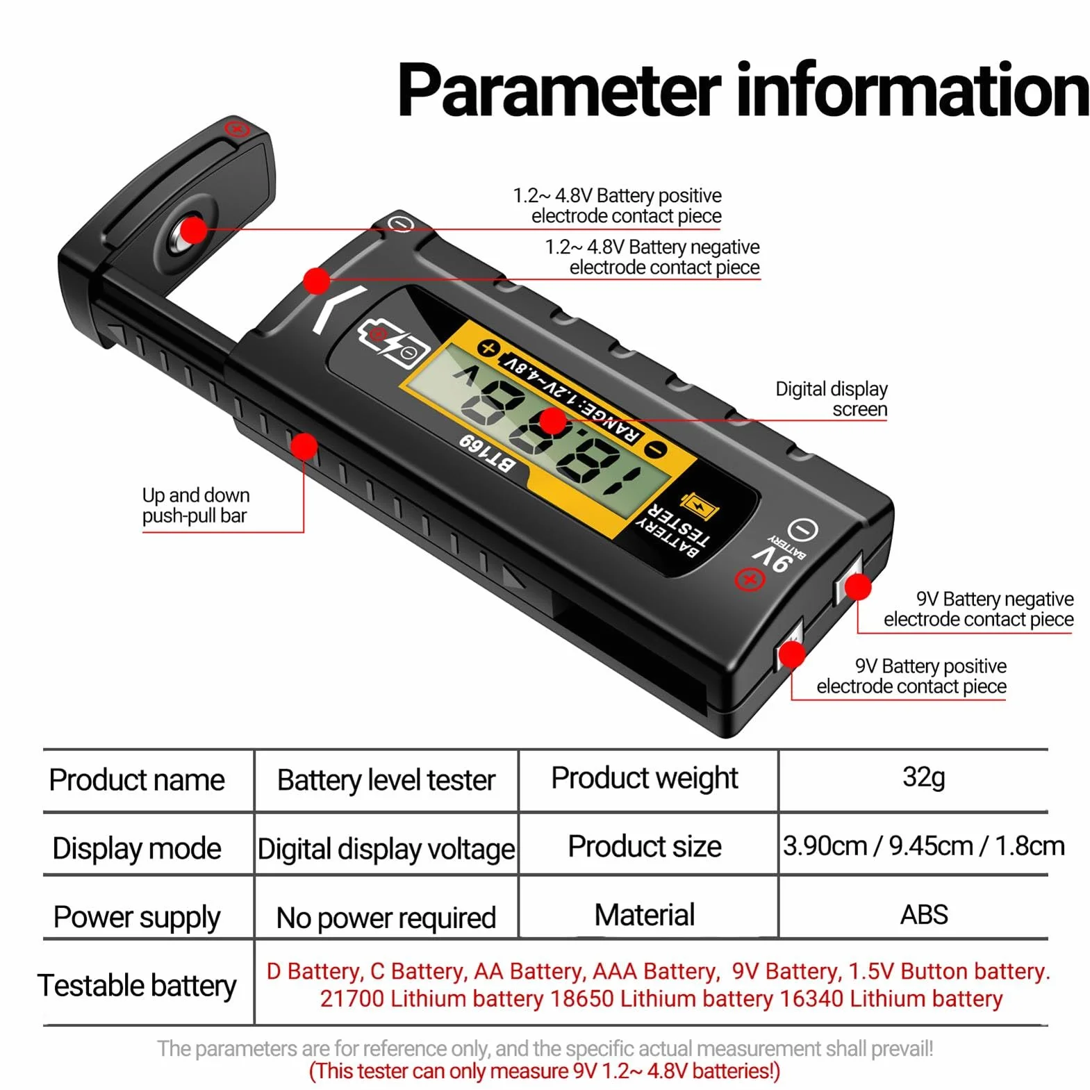 Testeur de batterie domestique – Petit vérificateur de tension | Vérificateurs de batterie avec affichage numérique | Équipement électrique précis | Vérificateur de volts pour piles bouton AA AAA C D,
