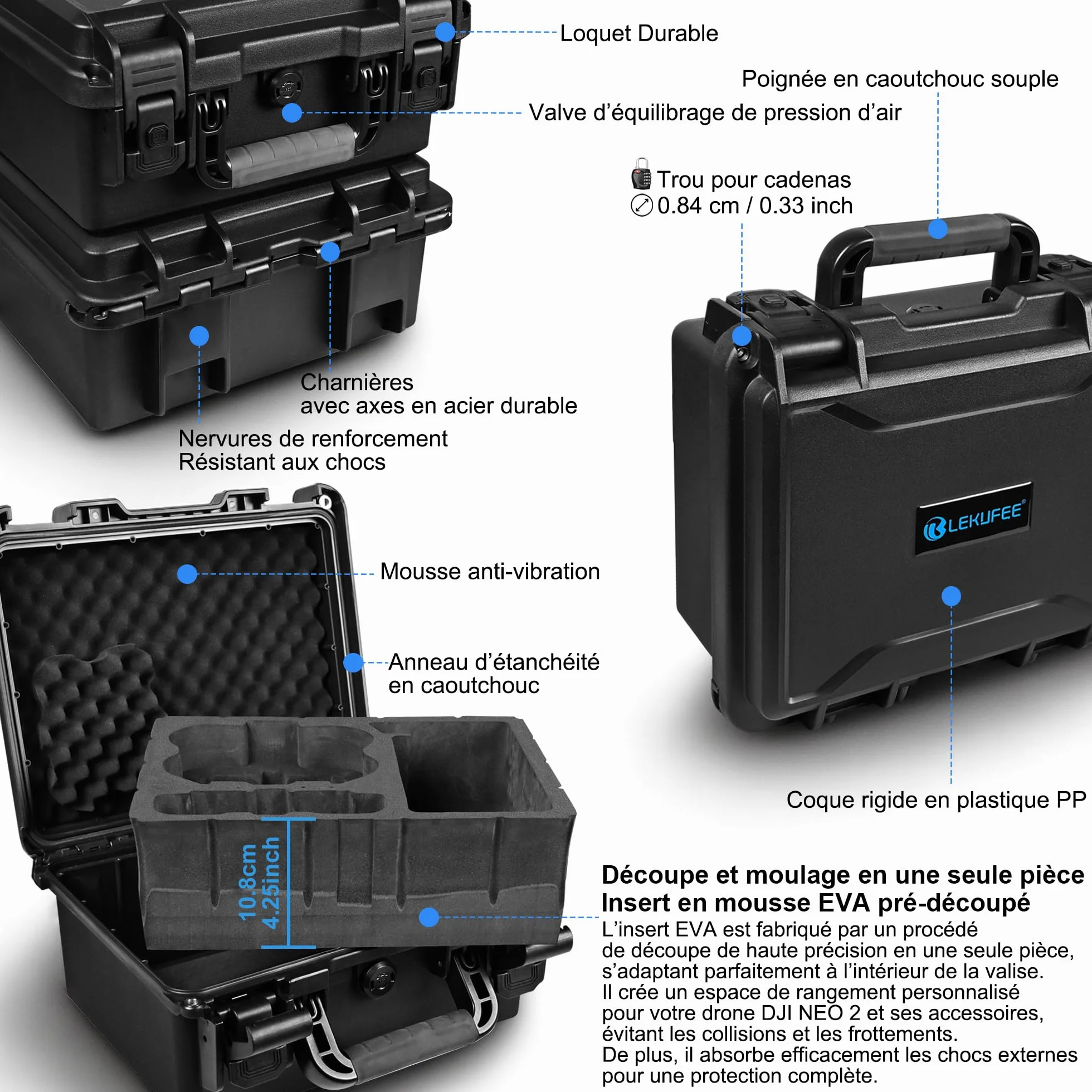 LEKUFEE Valise de Transport Rigide et Étanche pour Drone DJI Neo 2,Bundle Motion Fly More,DJI RC 2, RC N3, Goggles N3/3, RC Motion 3 et Accessoires (étui Uniquement)