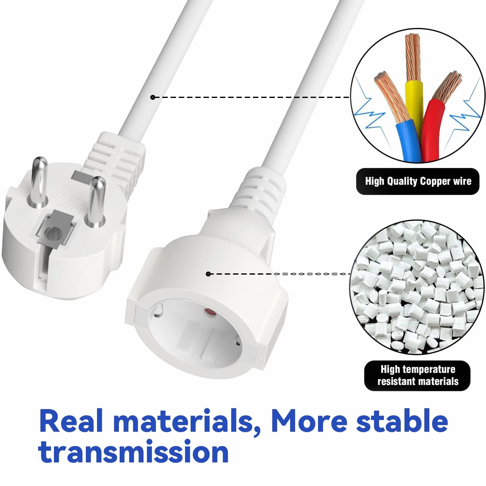 Rallonge Schuko IP20 250V 16A 3680W H05VV-F3G 1,5 mm² 0,5 m Blanc