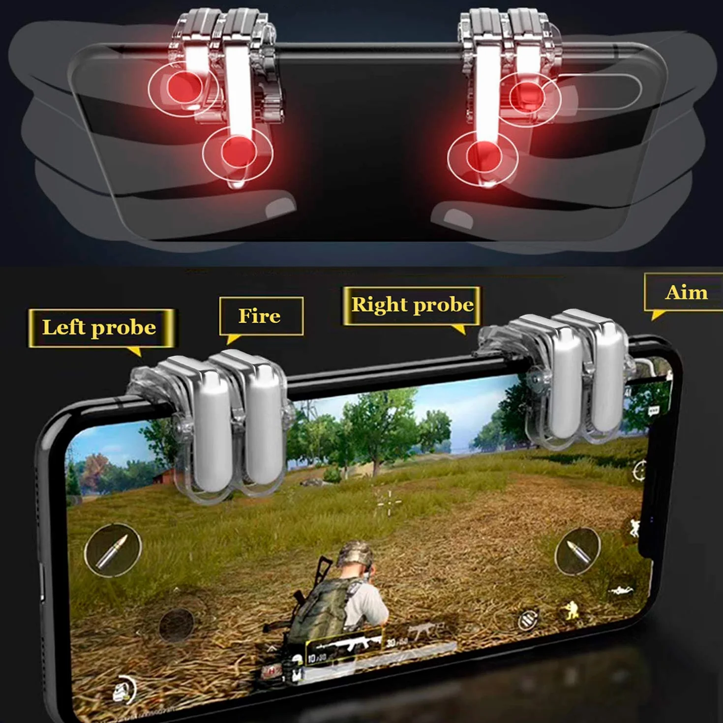 Newseego Contrôleur de Jeu Mobile PUBG, Mobile Déclencheurs Tirer et Viser Sensibles Manettes de Commande Mobiles pour Rules of Survival pour Android iOS (1 Paire Déclencheurs Clairs)