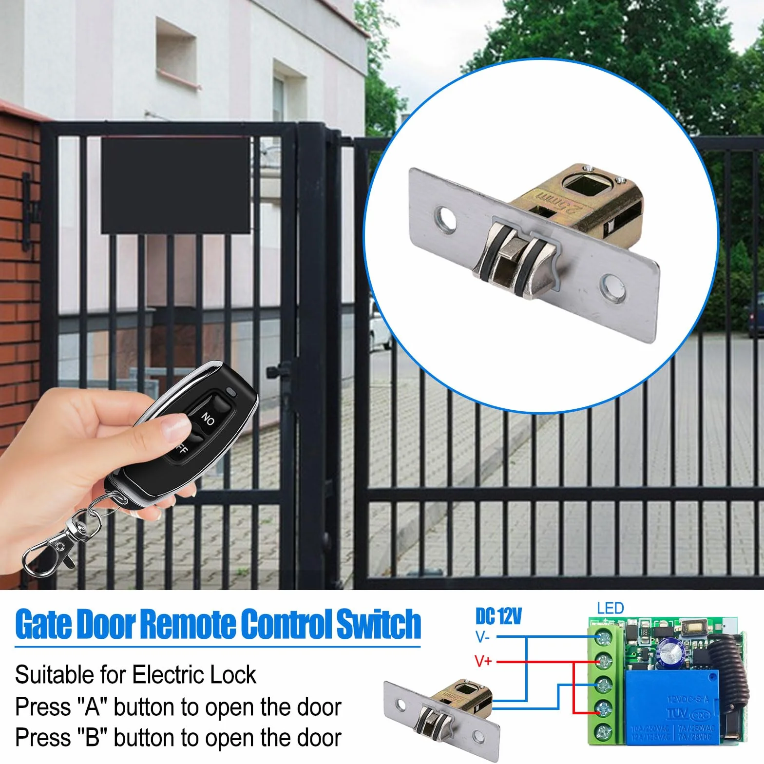 Télécommande sans fil 433 MHz DC 12 V 1CH RF Relais récepteur Module avec émetteur longue distance pour porte de garage (2 récepteurs + 5 télécommandes)