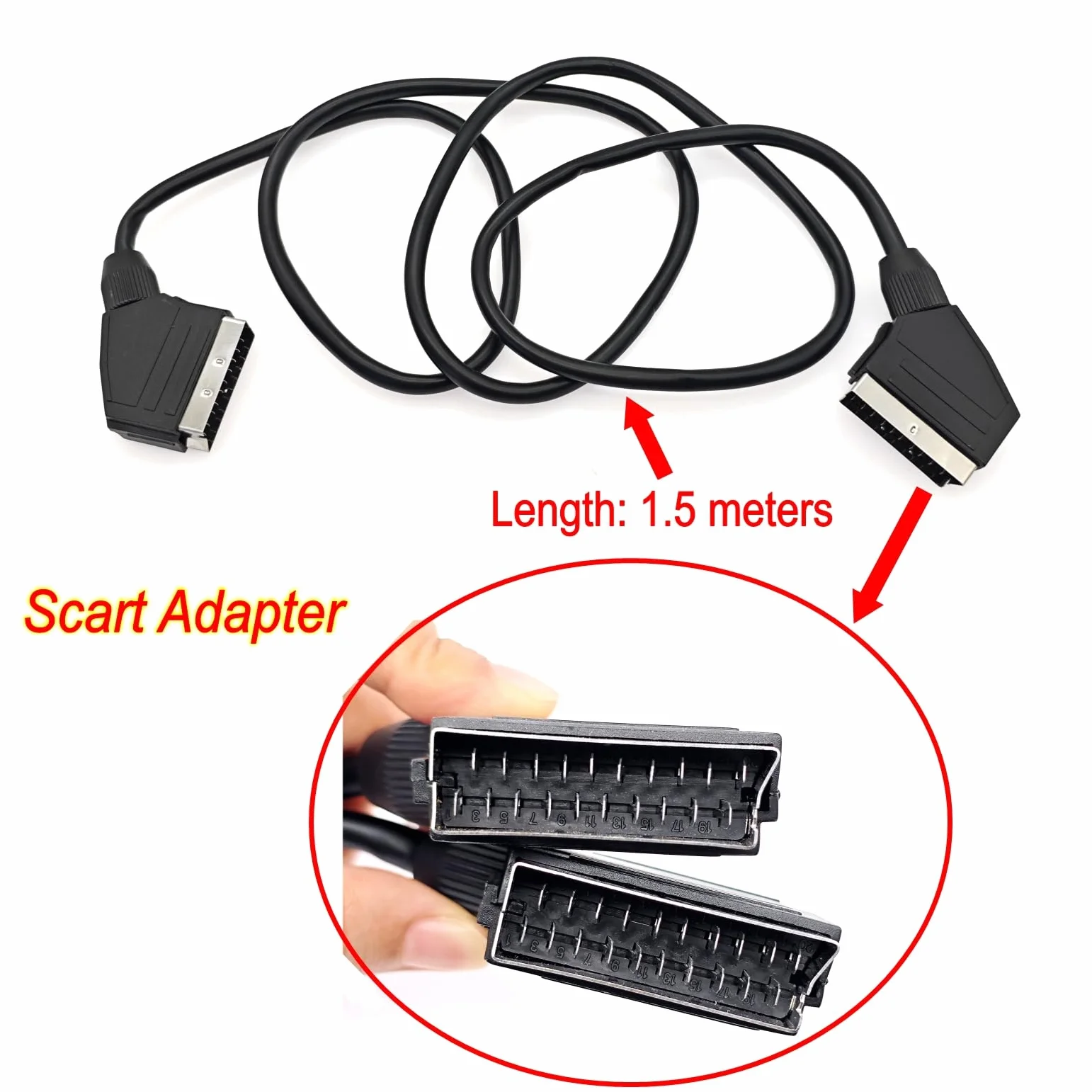 JZK 1.5M Péritel câble, péritel mâle vers mâle 21 broches câble pour audio et vidéo, DVD, HDTV, AV et TV numérique