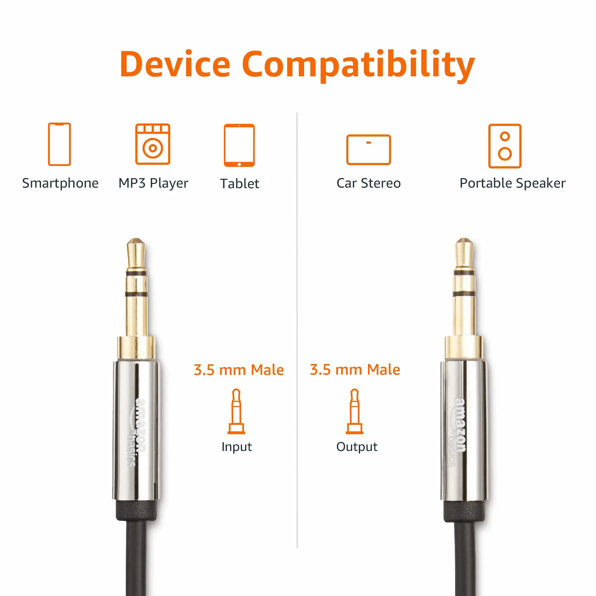 Amazon Basics Câble audio stéréo vers Auxiliaire mâle, 3,5 mm, 1.2 m, Noir