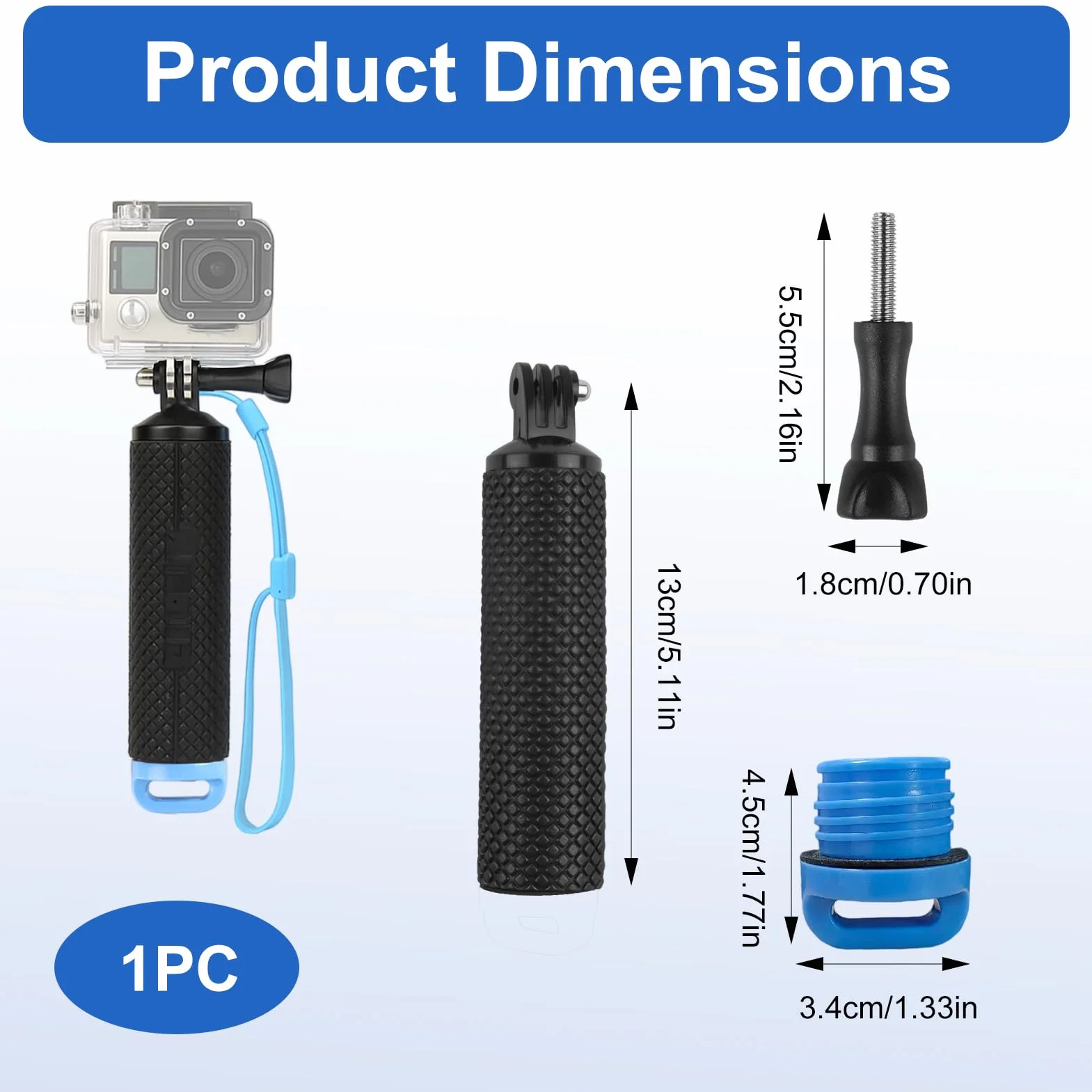 Poignée Flottante pour GoPro Hero 13 12 11 10 9, Étanche Handler Étanche Action Caméra Grip Pôle, Perche pour Go Pro avec Corde Sécurité, Rangement Étanche pour GoPro Étanche sous Marine, Noir
