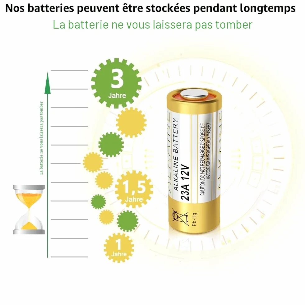 Piles 23A 12V A23 12 Volts Alkaline Batterie A23S MN21/23 L1028 V23GA LRV08 8LR932,Lot of 10, sans Mercure, Haute Performance [3 Ans Garantie]