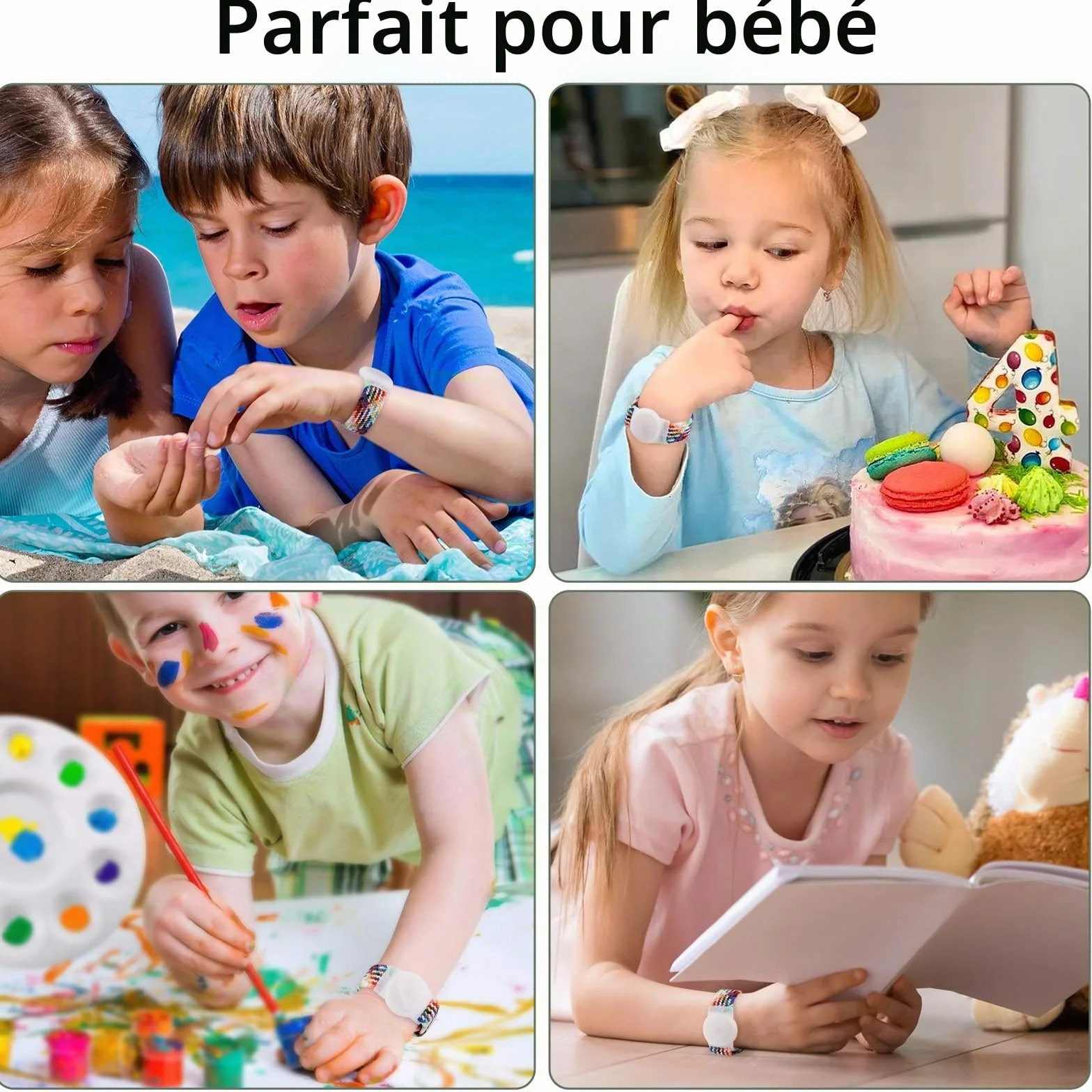 Vancle Bracelet Airtag Enfants, élastique Bracelet de Rechange, Coque Résistant aux Rayures, Facile à Porter, Couverture de Protection en Nylon Tressée pour Enfants et âgés, Arc Ciel